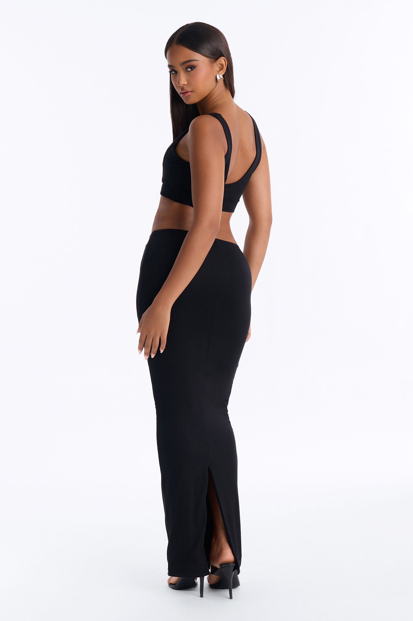 Kristin Premium Modal Maxi Skirt Set - Black