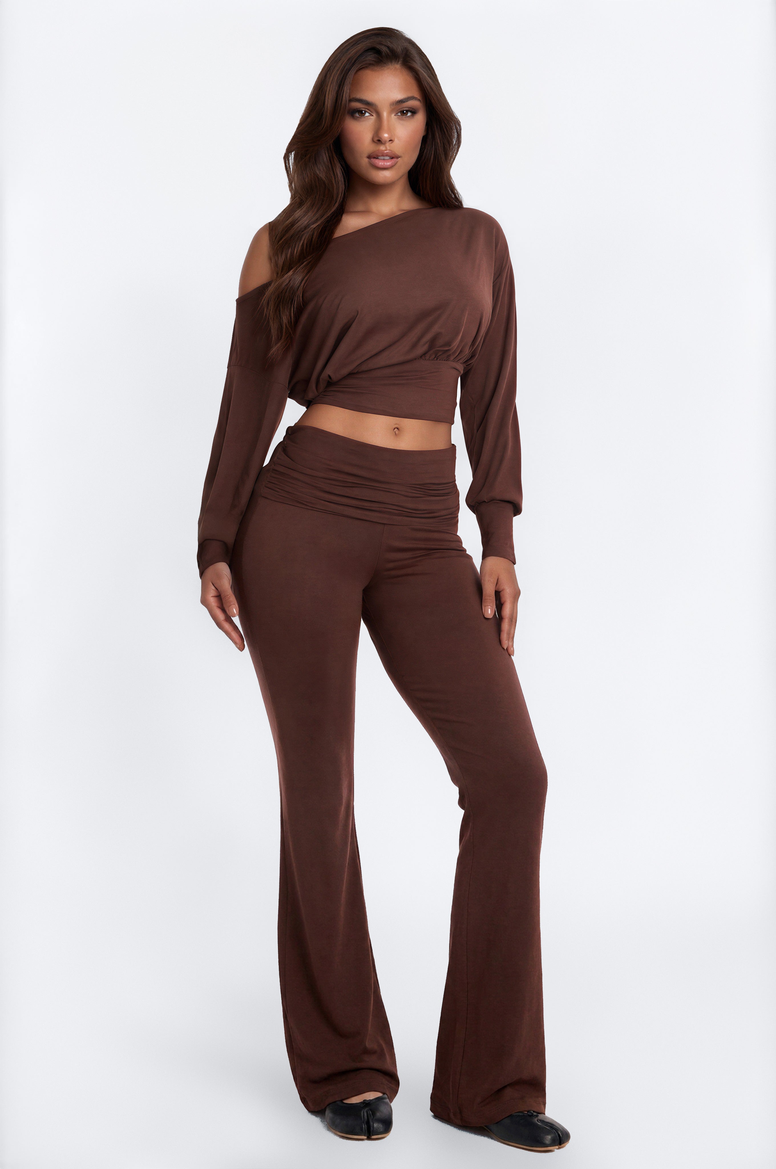 Annalise Ruched Foldover Pant Set - Brown