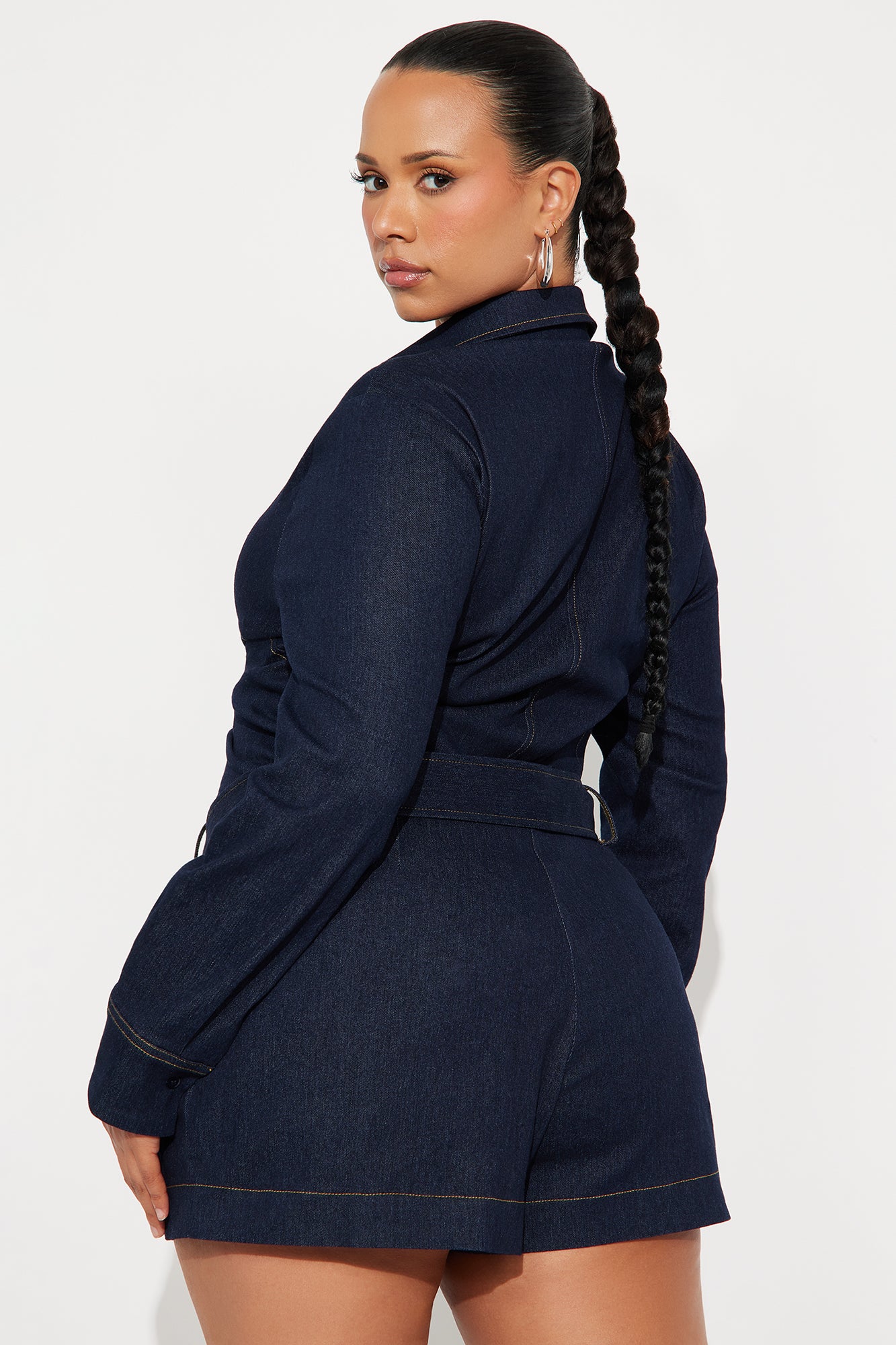 Francesca Denim Long Sleeve Romper - Dark Wash