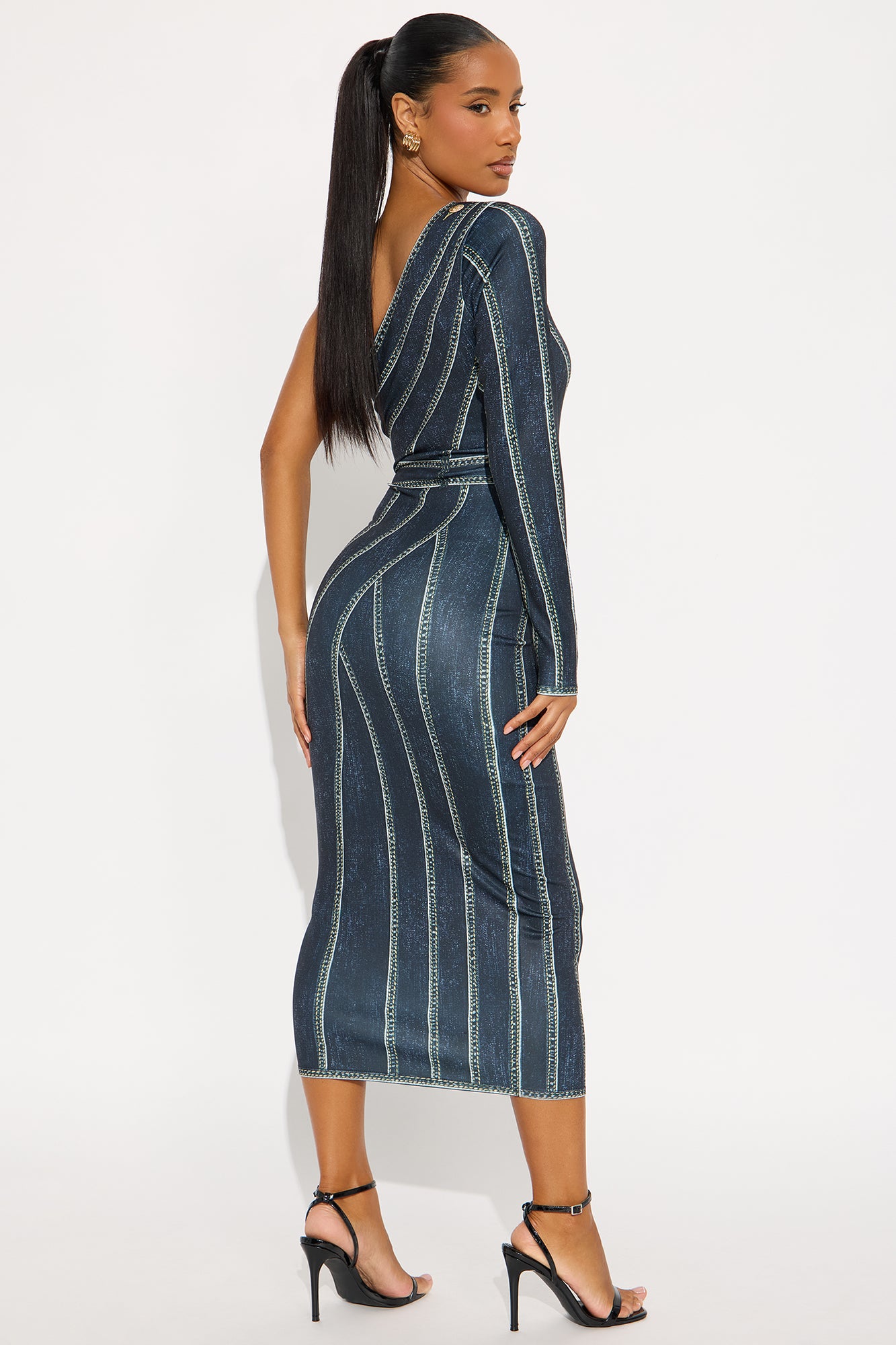 Annie Printed Denim Midi Dress - Dark Denim
