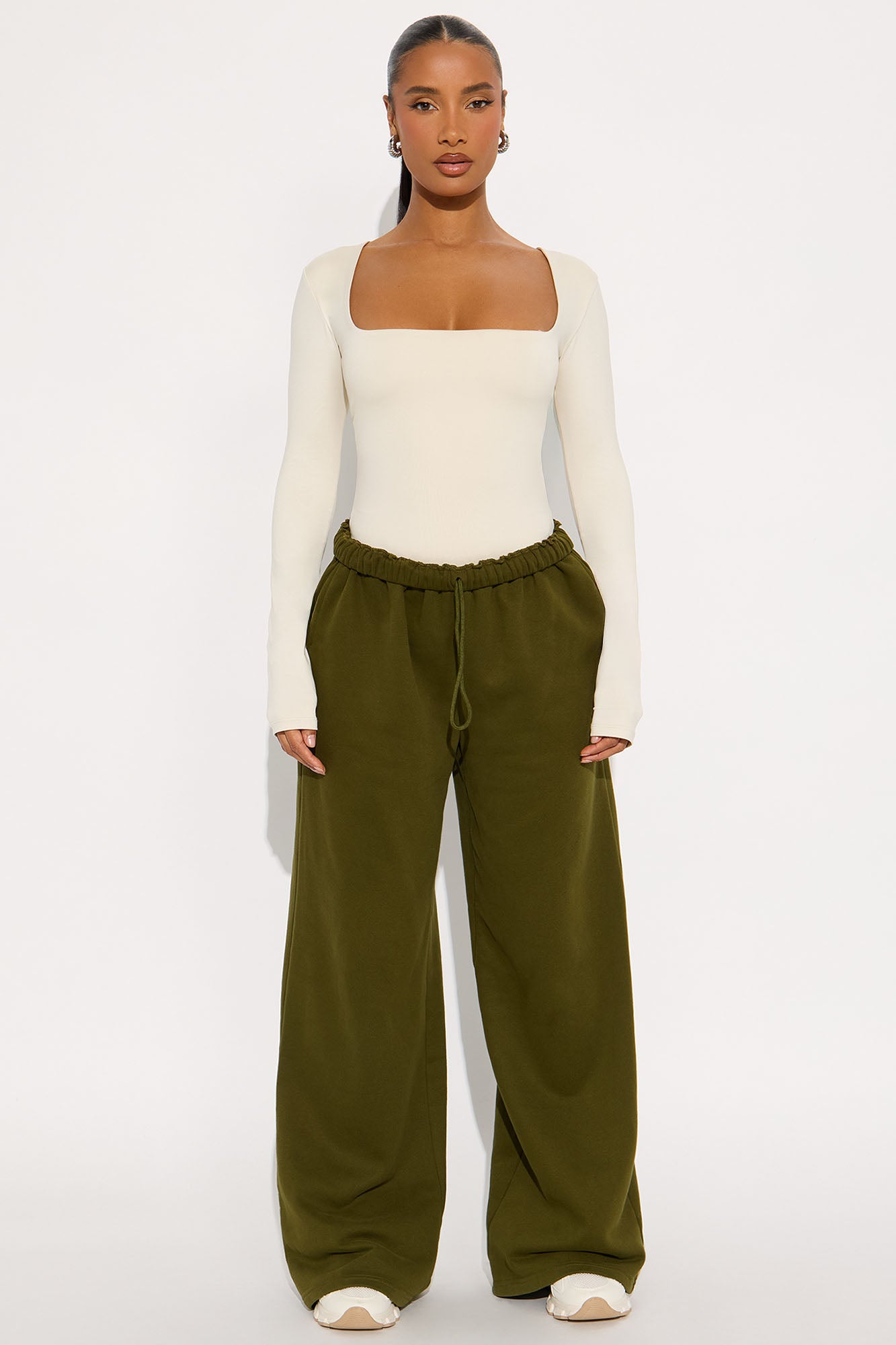Contour Double Lined Long Sleeve Square Neck Bodysuit - Bone