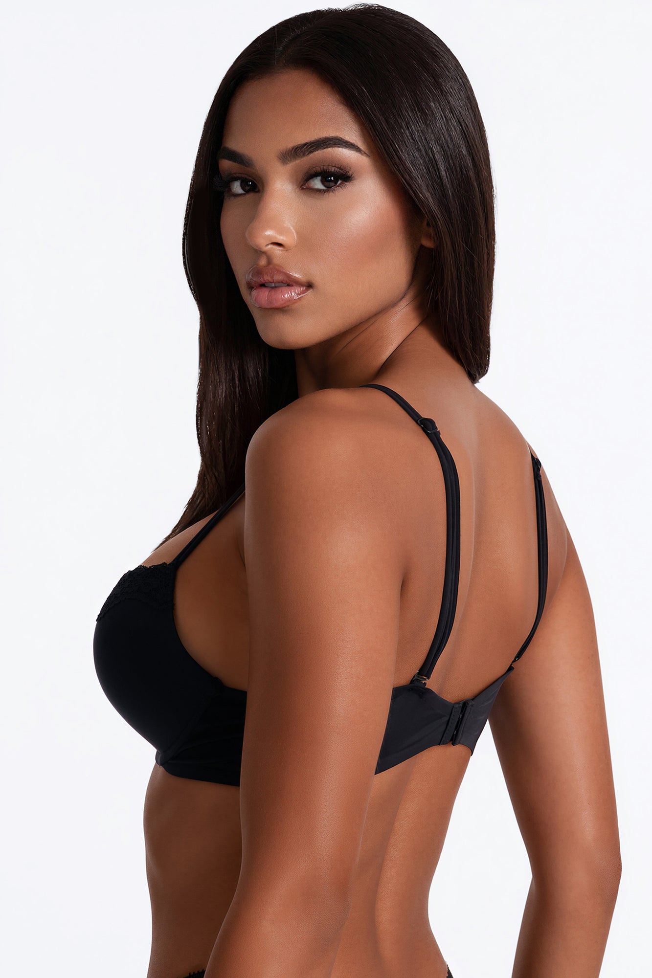 Nova Shiny Smooth Lightly Lined Plunge Demi Bra - Black