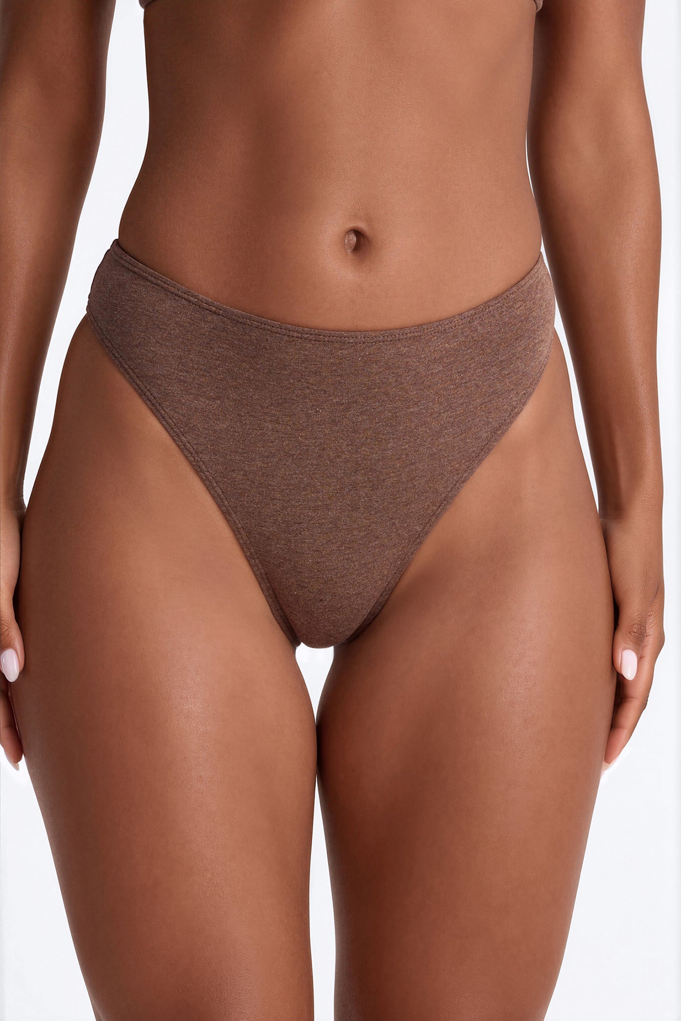 Nova Cotton High Waist Thong Panty - Dark Brown