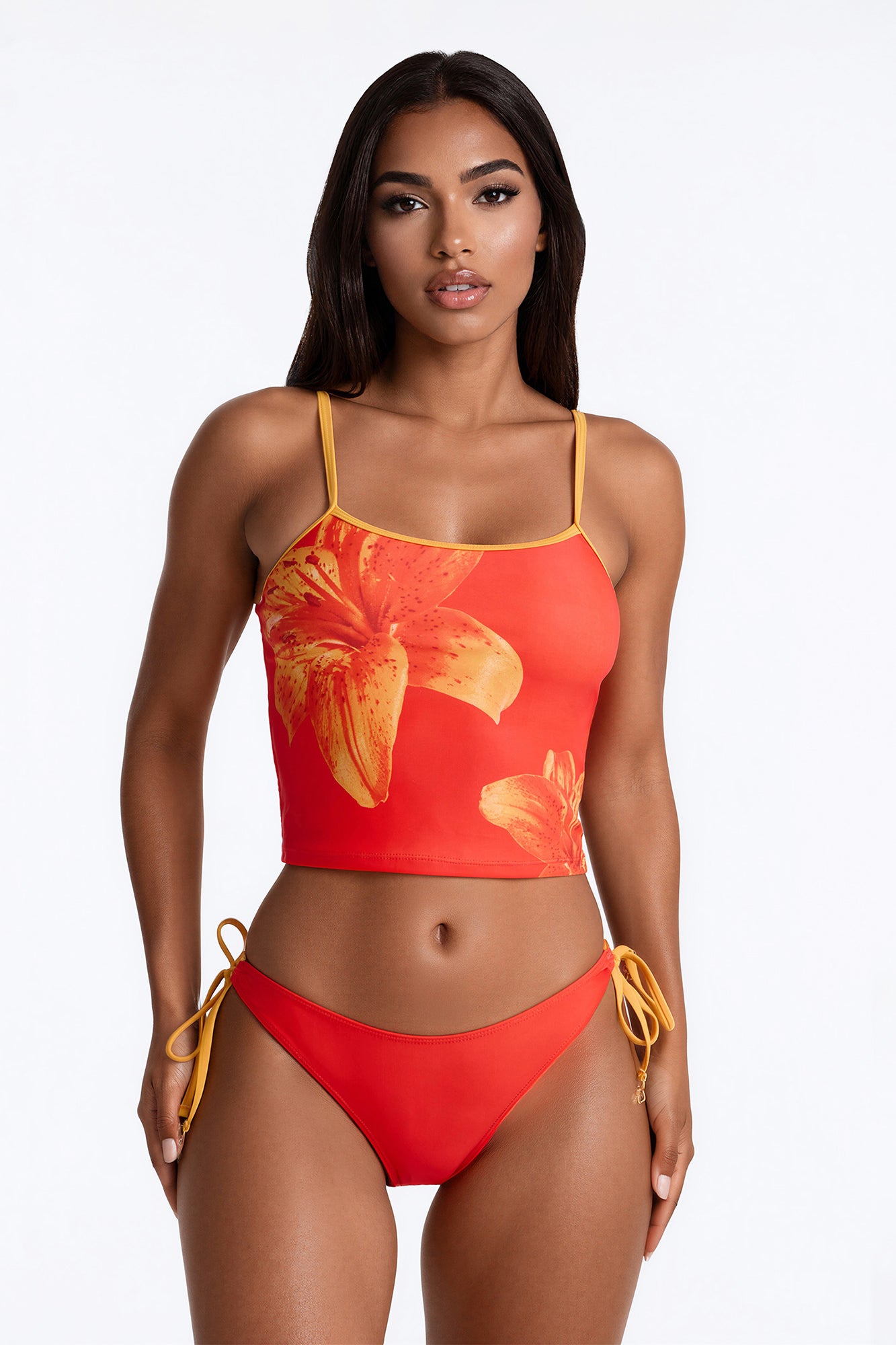 Ocean Kisses 2 Piece Floral Tankini Set - Orange/combo