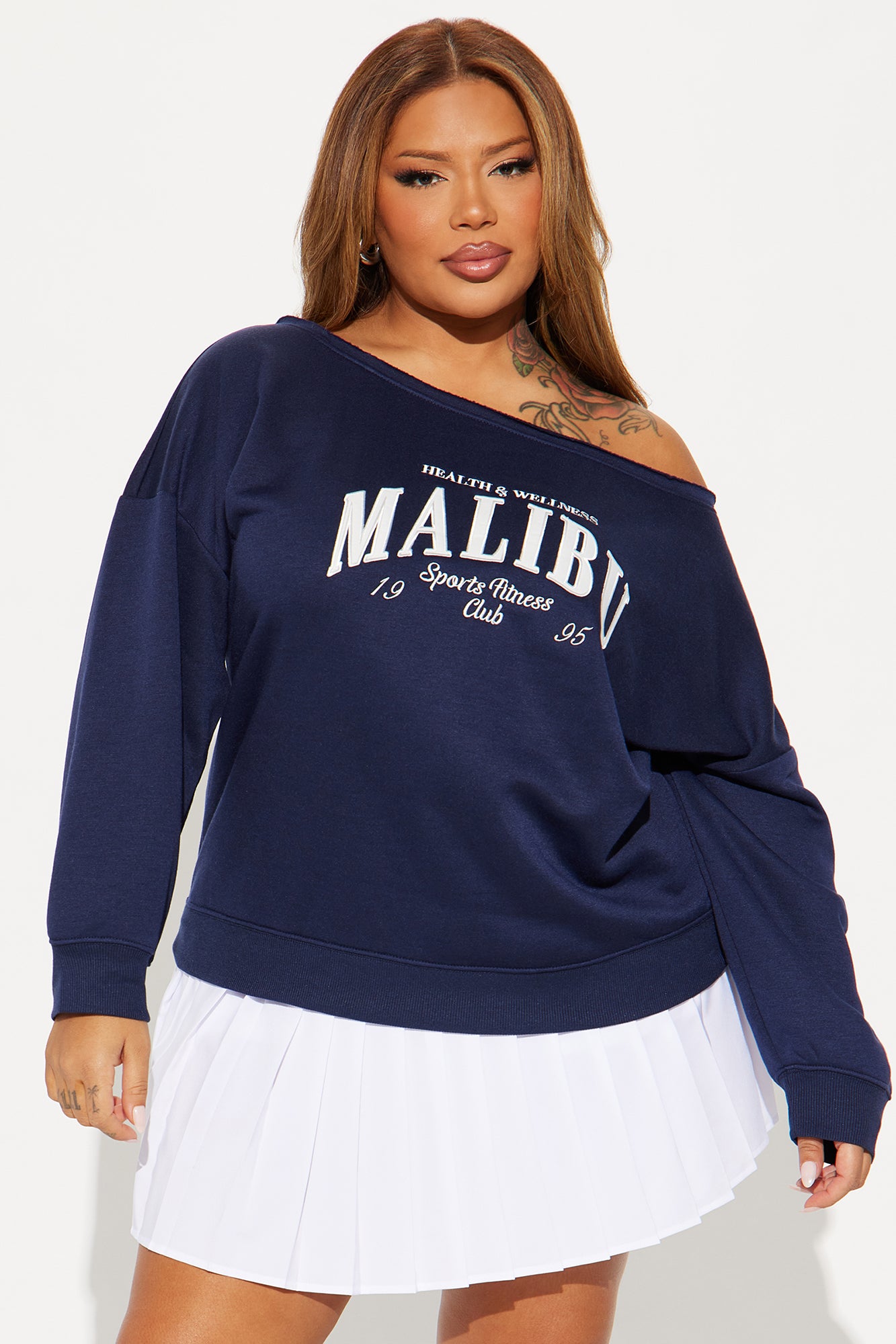 Malibu Off Shoulder Sweatshirt - Navy
