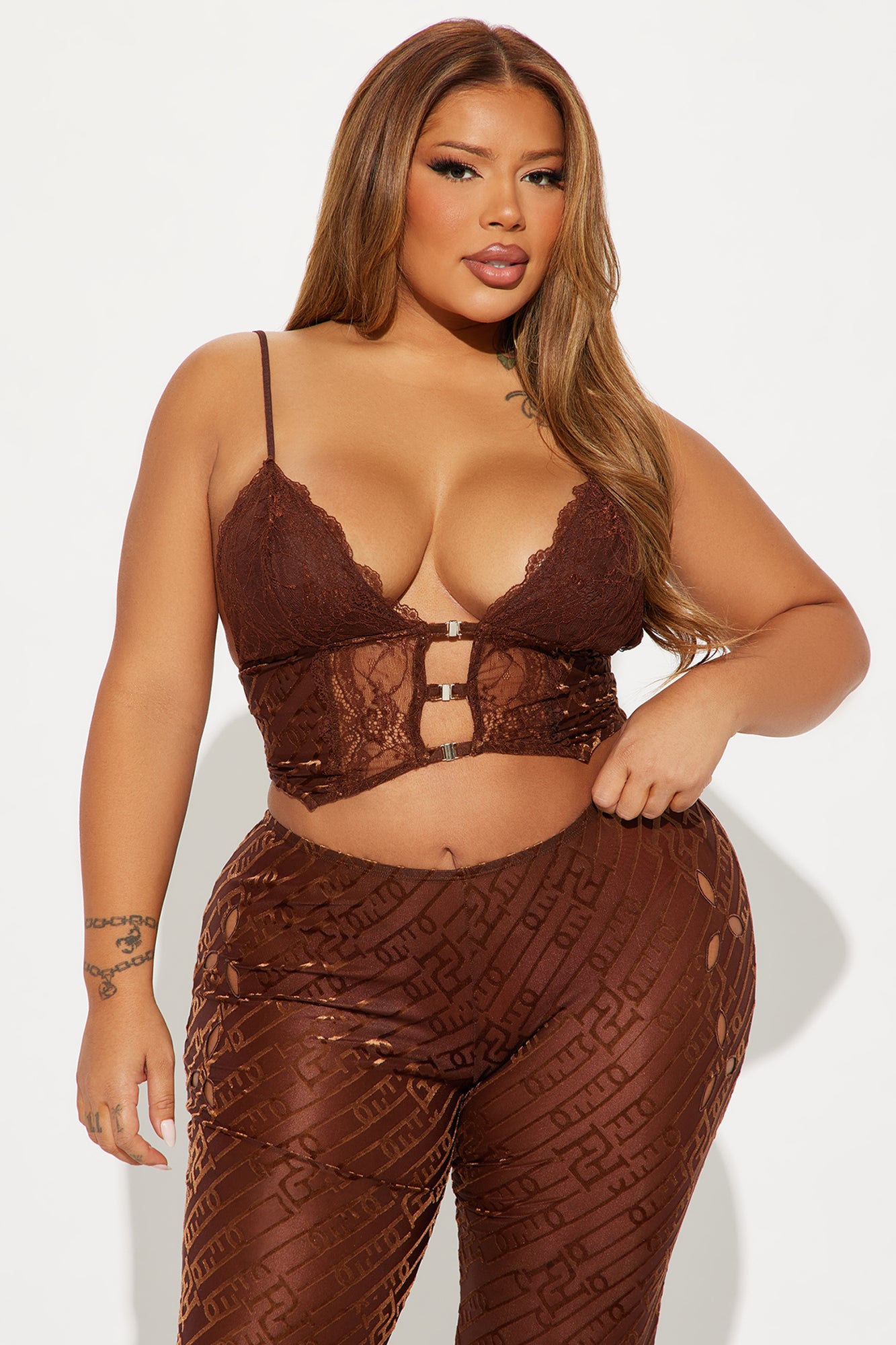 Kya Sheer Velvet Pant Set - Brown