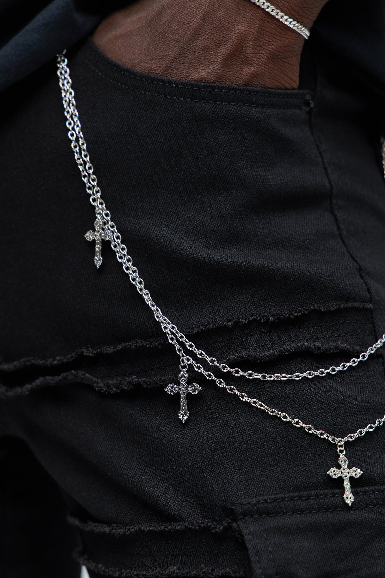 Multi Cross Layered Pant Chain - Silver