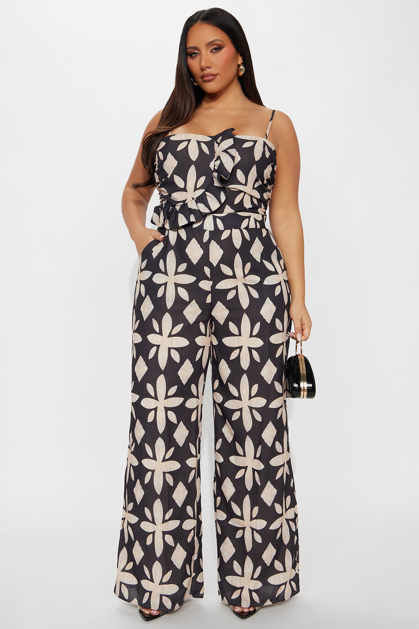 Francesca Linen Jumpsuit - Charcoal/combo