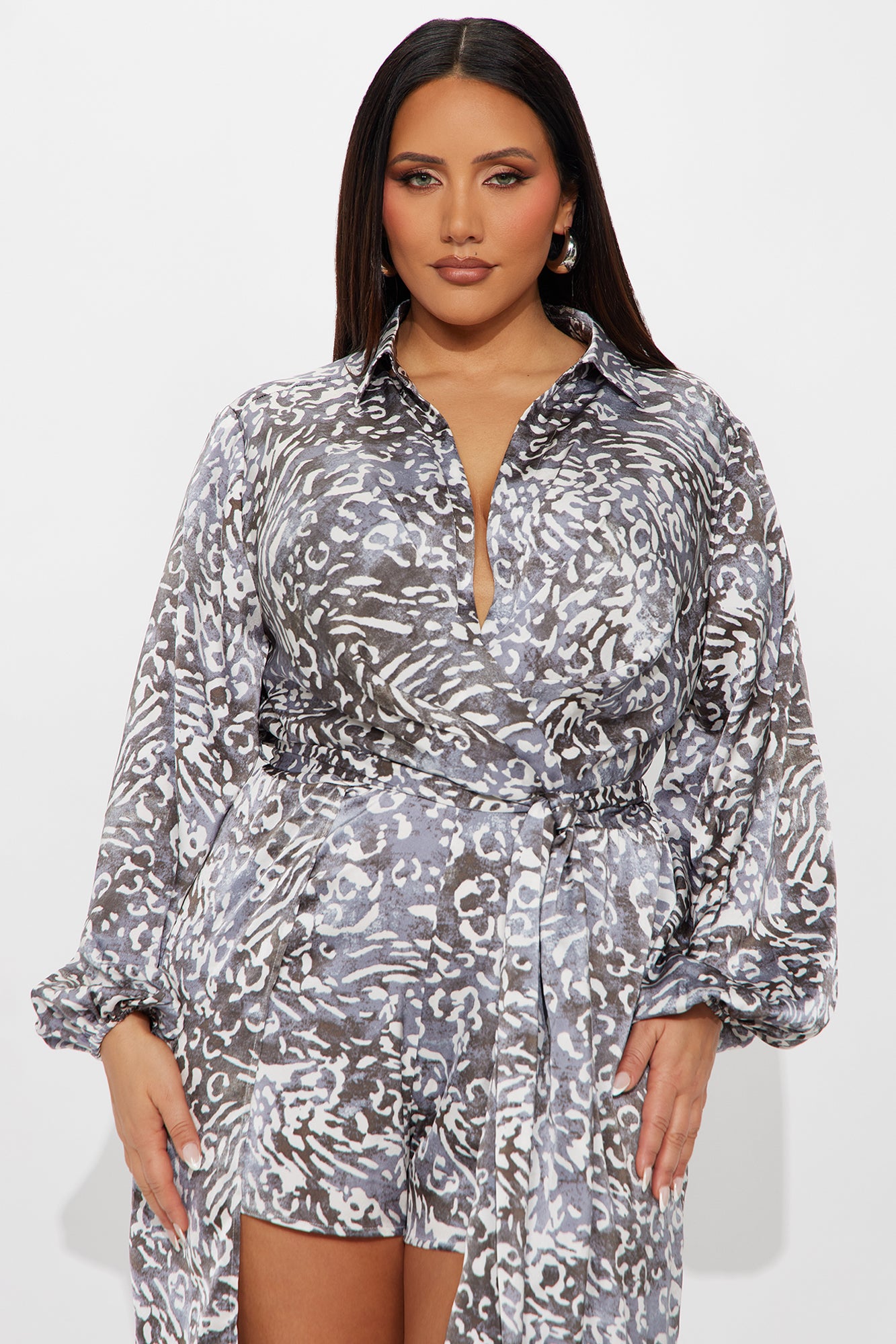 Going Places Satin Romper - Charcoal/combo