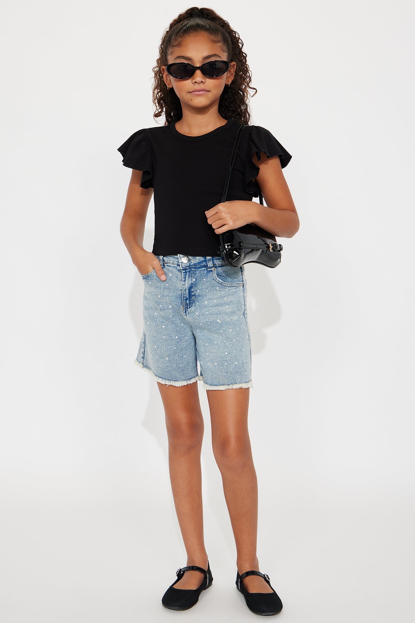 Mini Kyra Ruffle Sleeve Top - Black