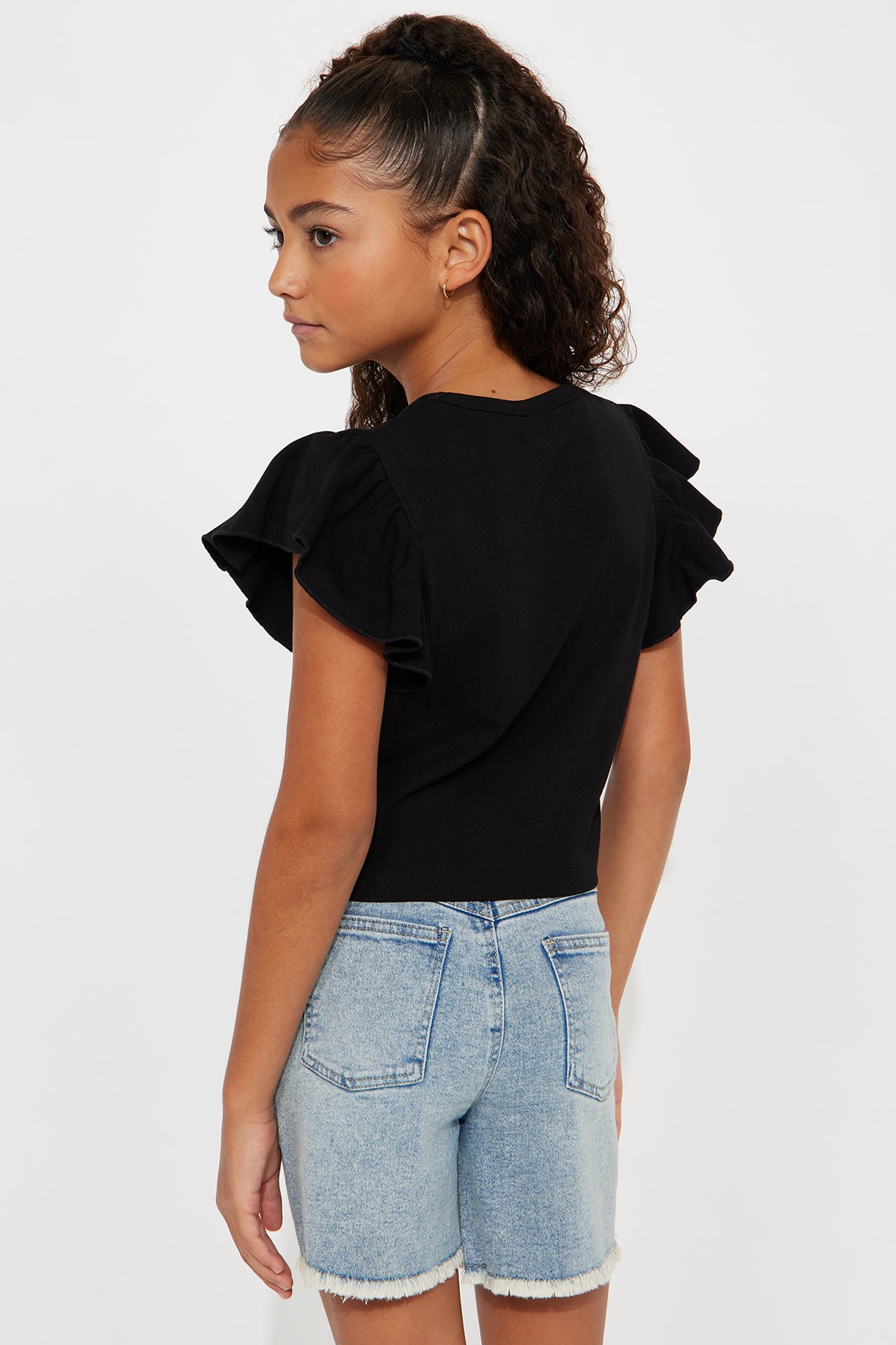 Mini Kyra Ruffle Sleeve Top - Black