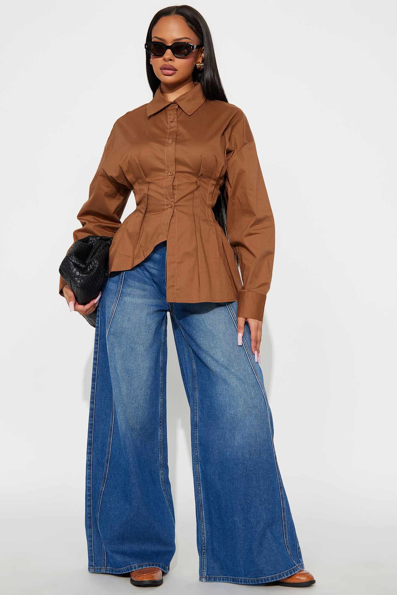 Office Romance Pleated Poplin Shirt - Khaki