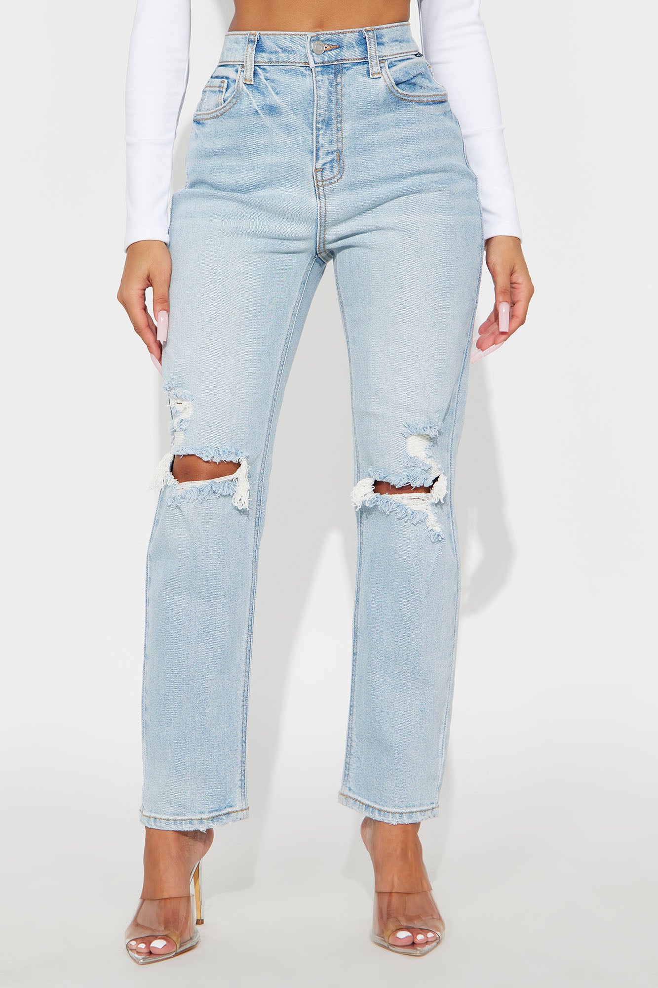 Astoria Ripped Straight Leg Jeans - Light Wash