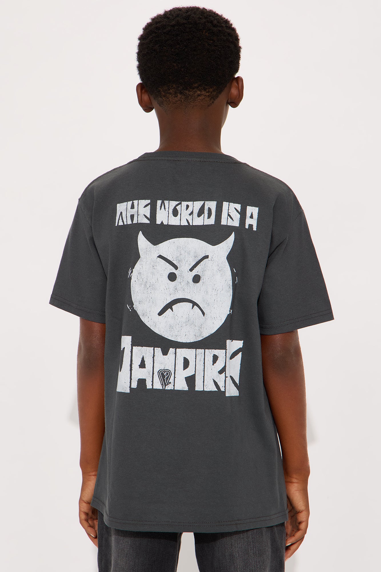 Mini Smashing Pumpkins The World Is A Vampire Short Sleeve Front/Back Tee - Charcoal