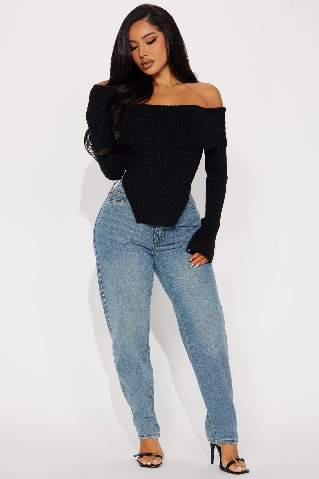 Karma Off Shoulder Sweater - Black