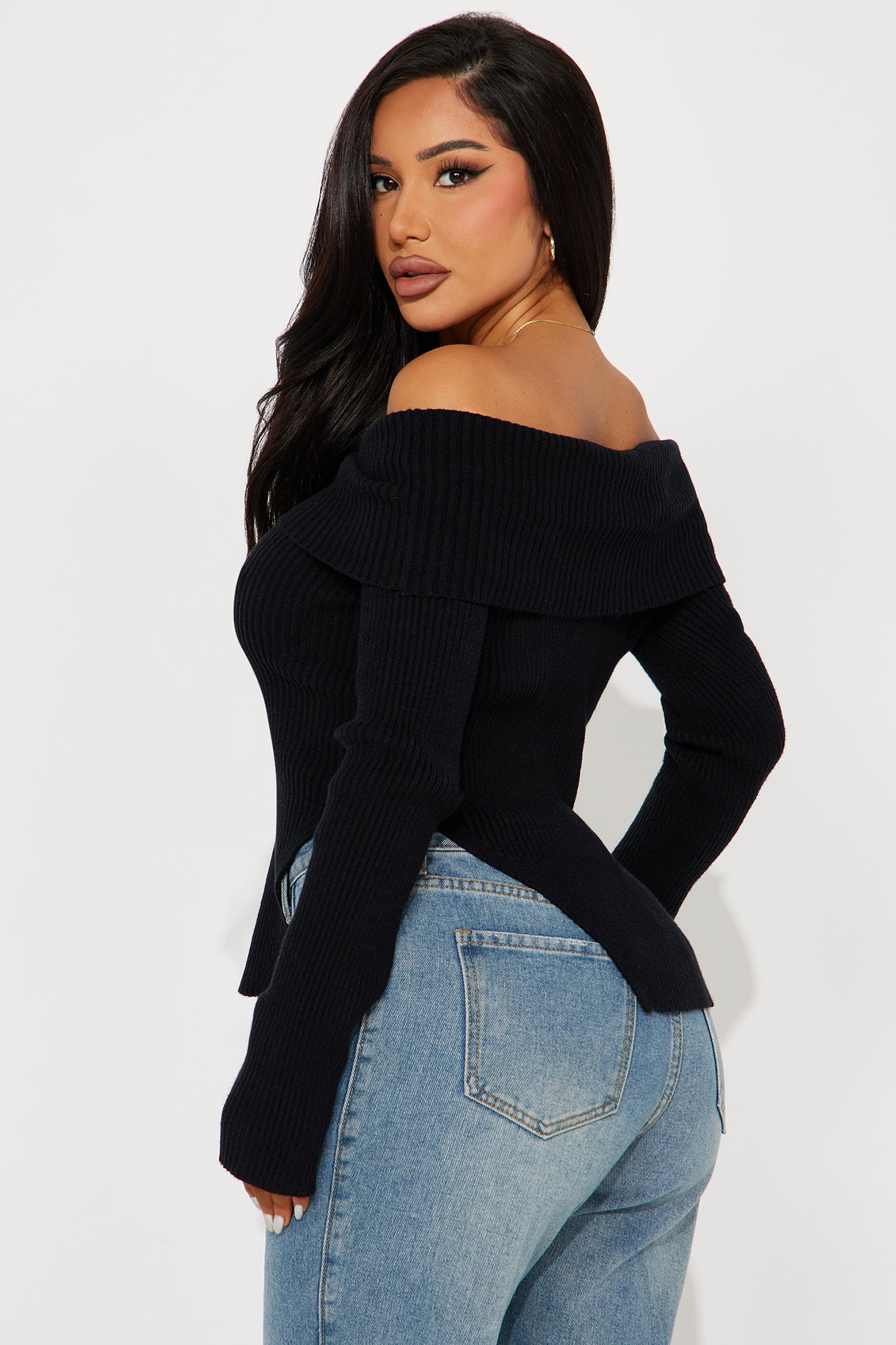 Karma Off Shoulder Sweater - Black