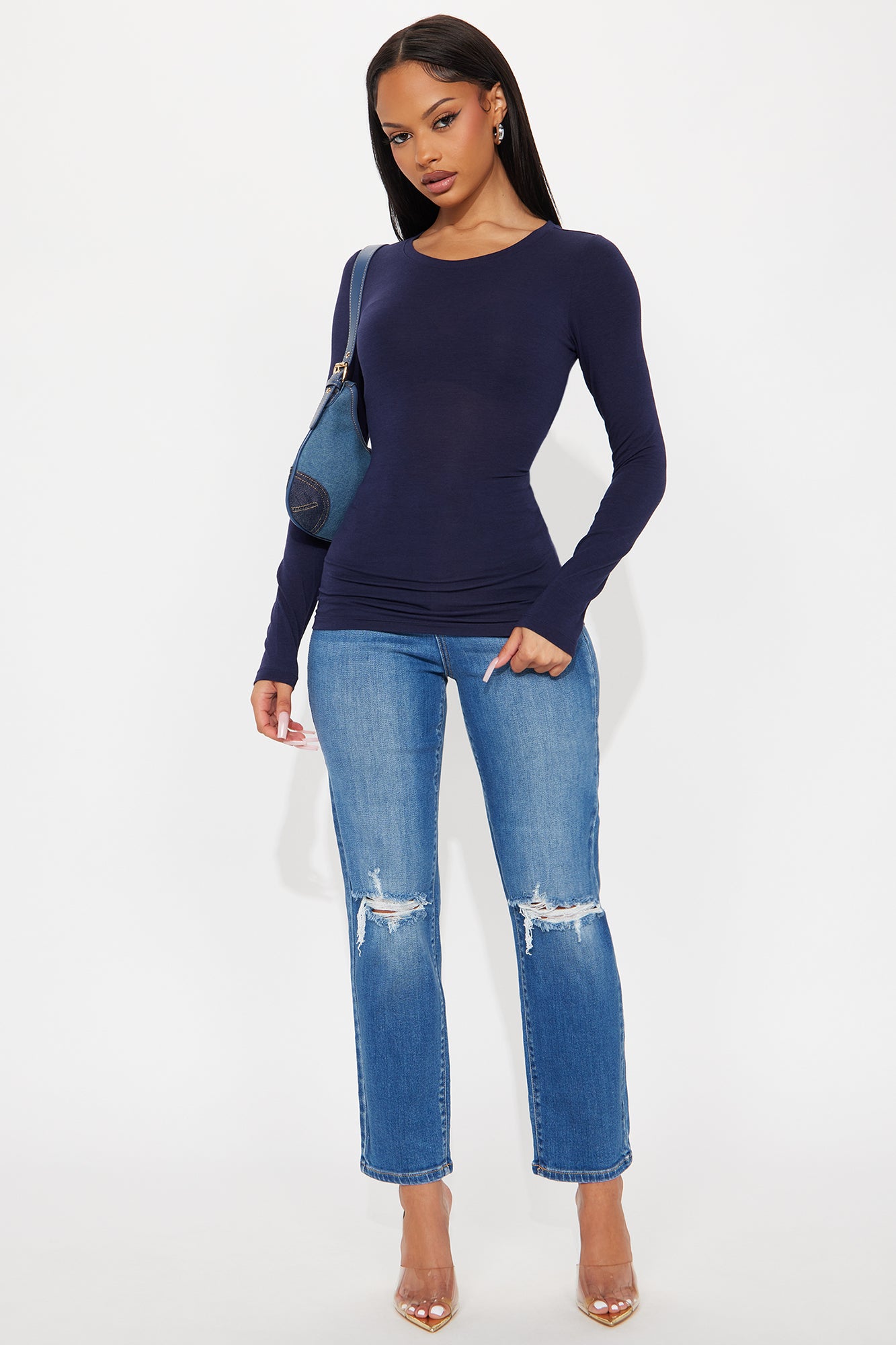 Julia Long Sleeve Top - Navy