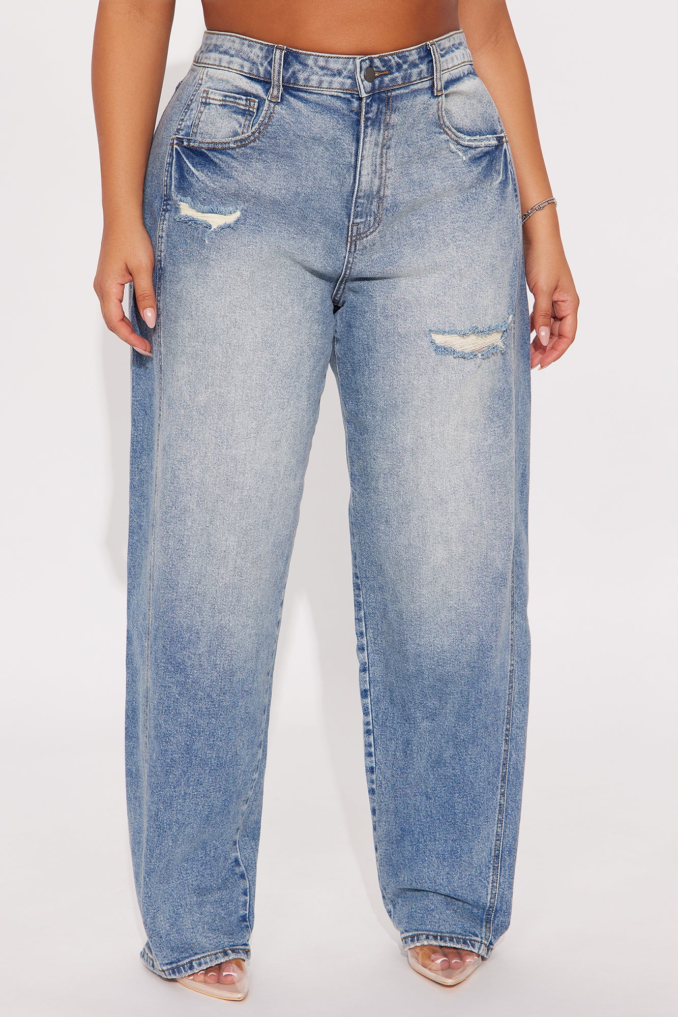 Called Out Low Stretch Barrel Leg Jeans - Medium Wash