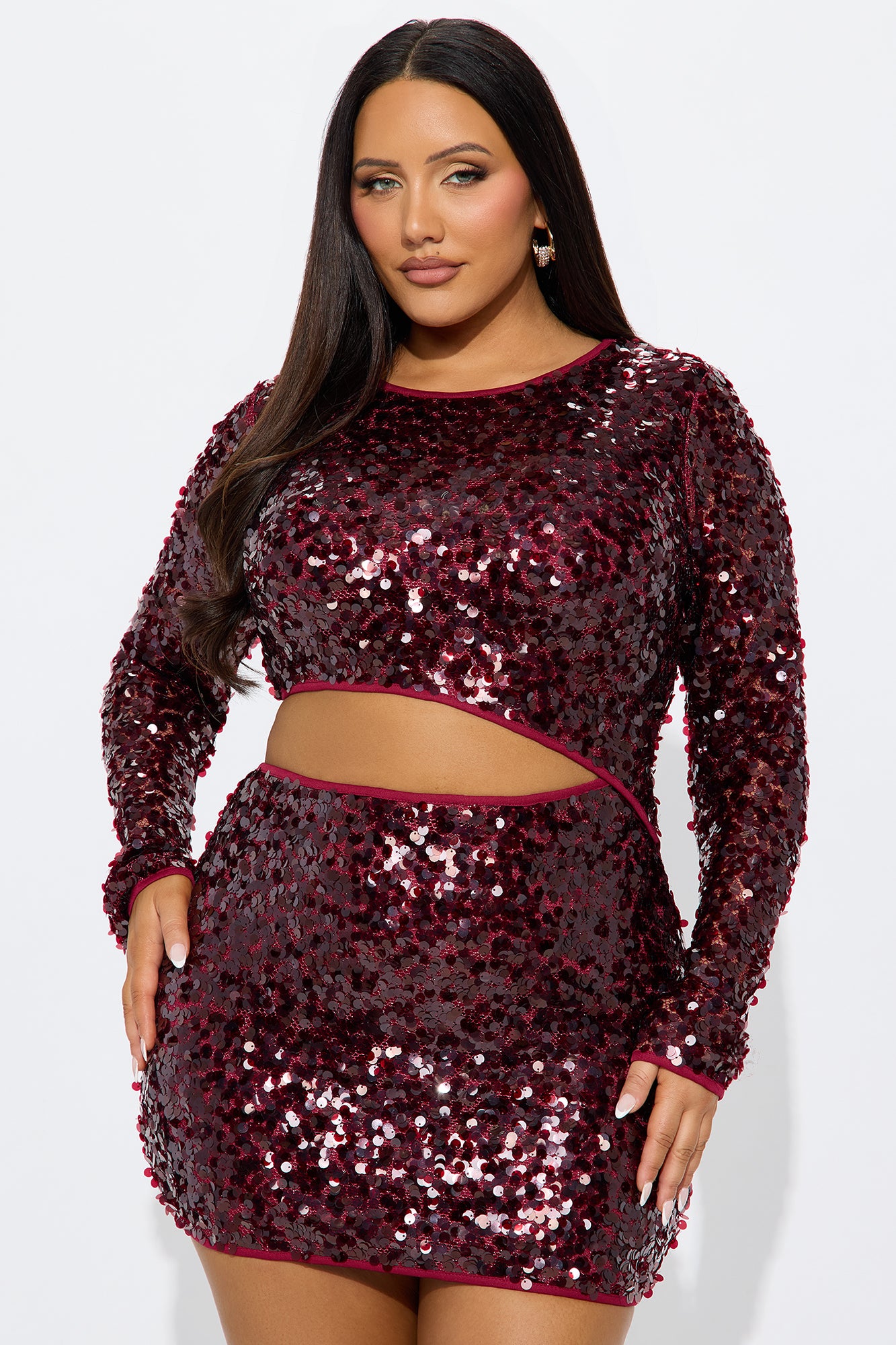 Glitz Mode Sequin Mini Dress - Wine