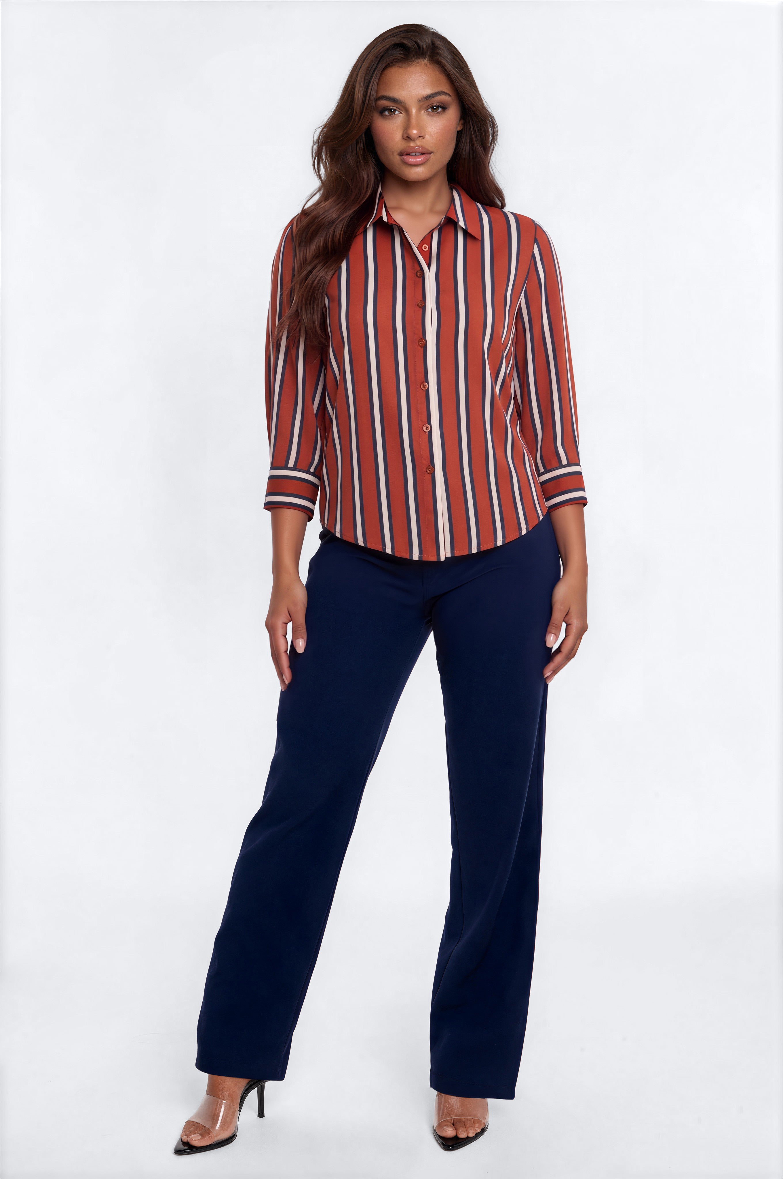 Stripes On Stripes Button Down Shirt - Terracotta