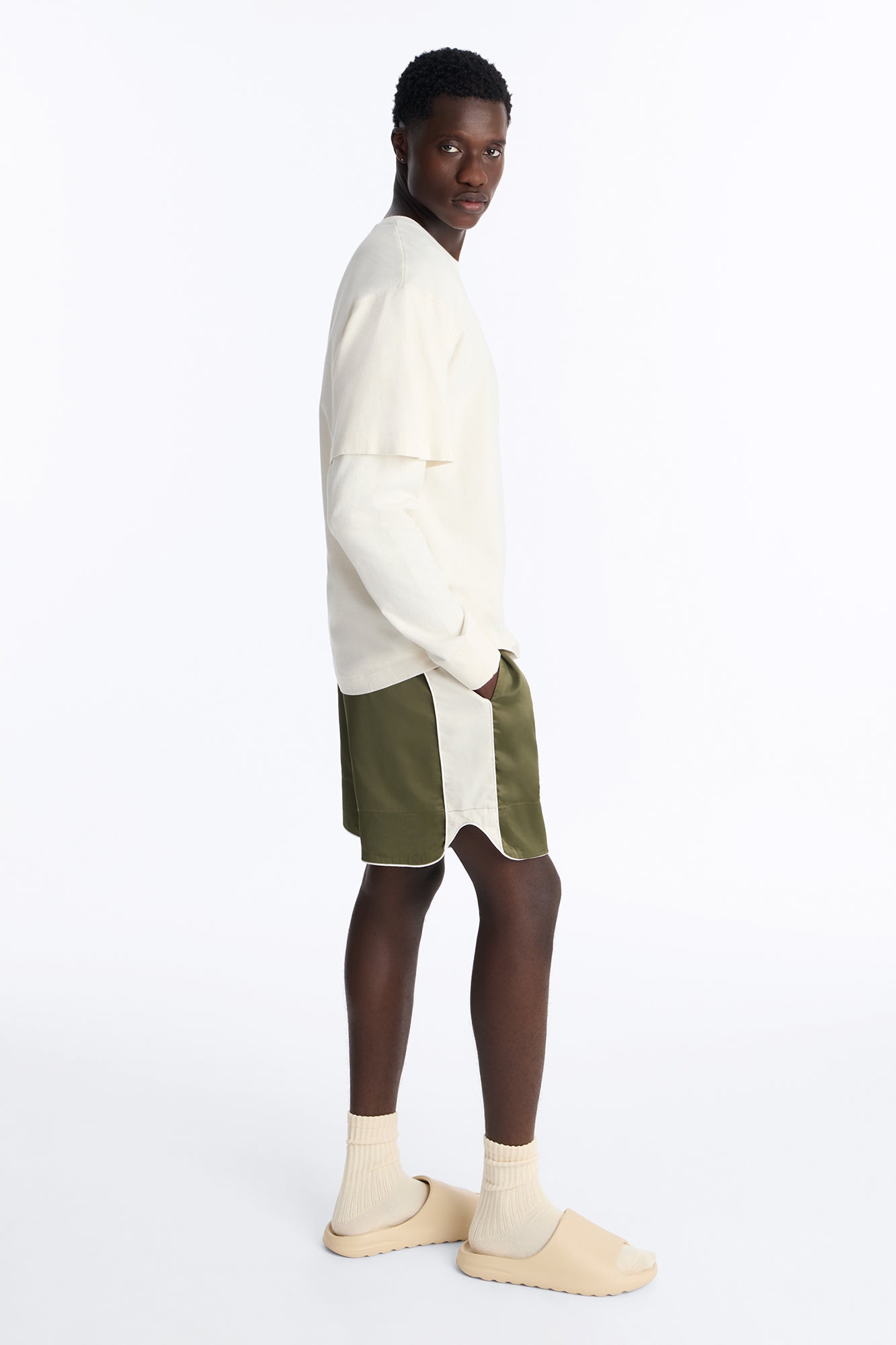 Relaxed Satin Boxing Short - Olive/combo