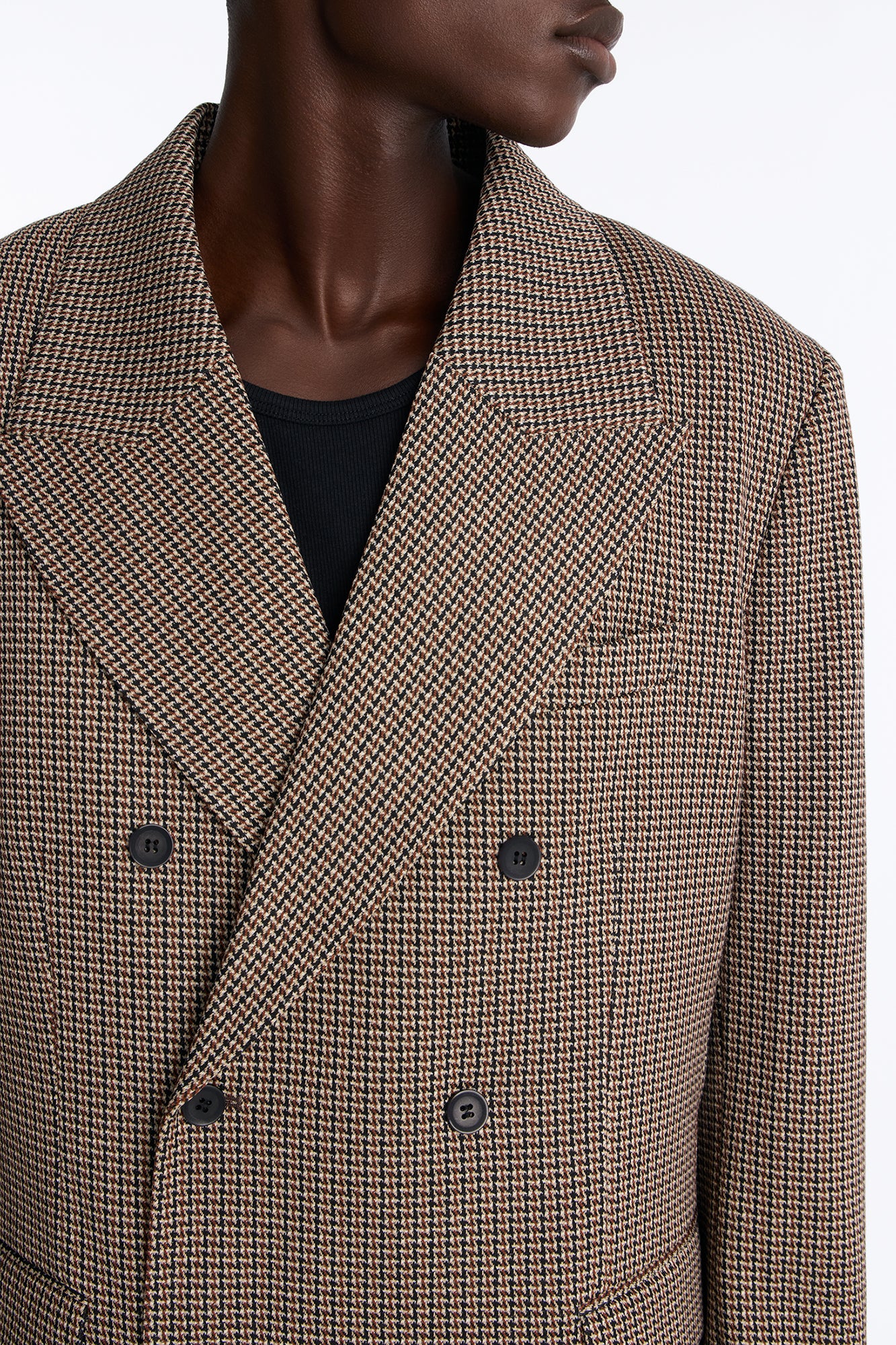 Executive Houndstooth Double Breasted Blazer - Brown