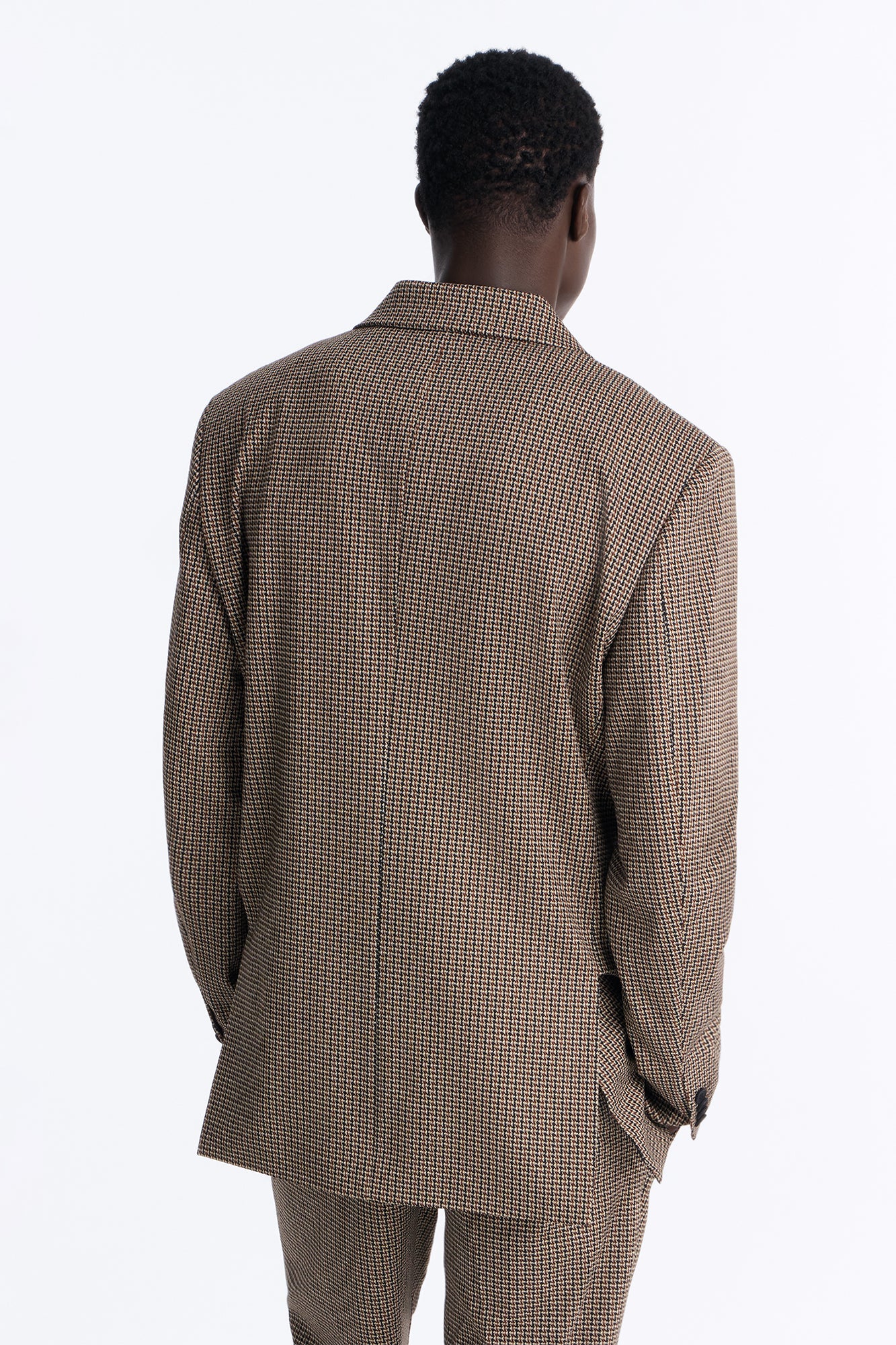 Executive Houndstooth Double Breasted Blazer - Brown