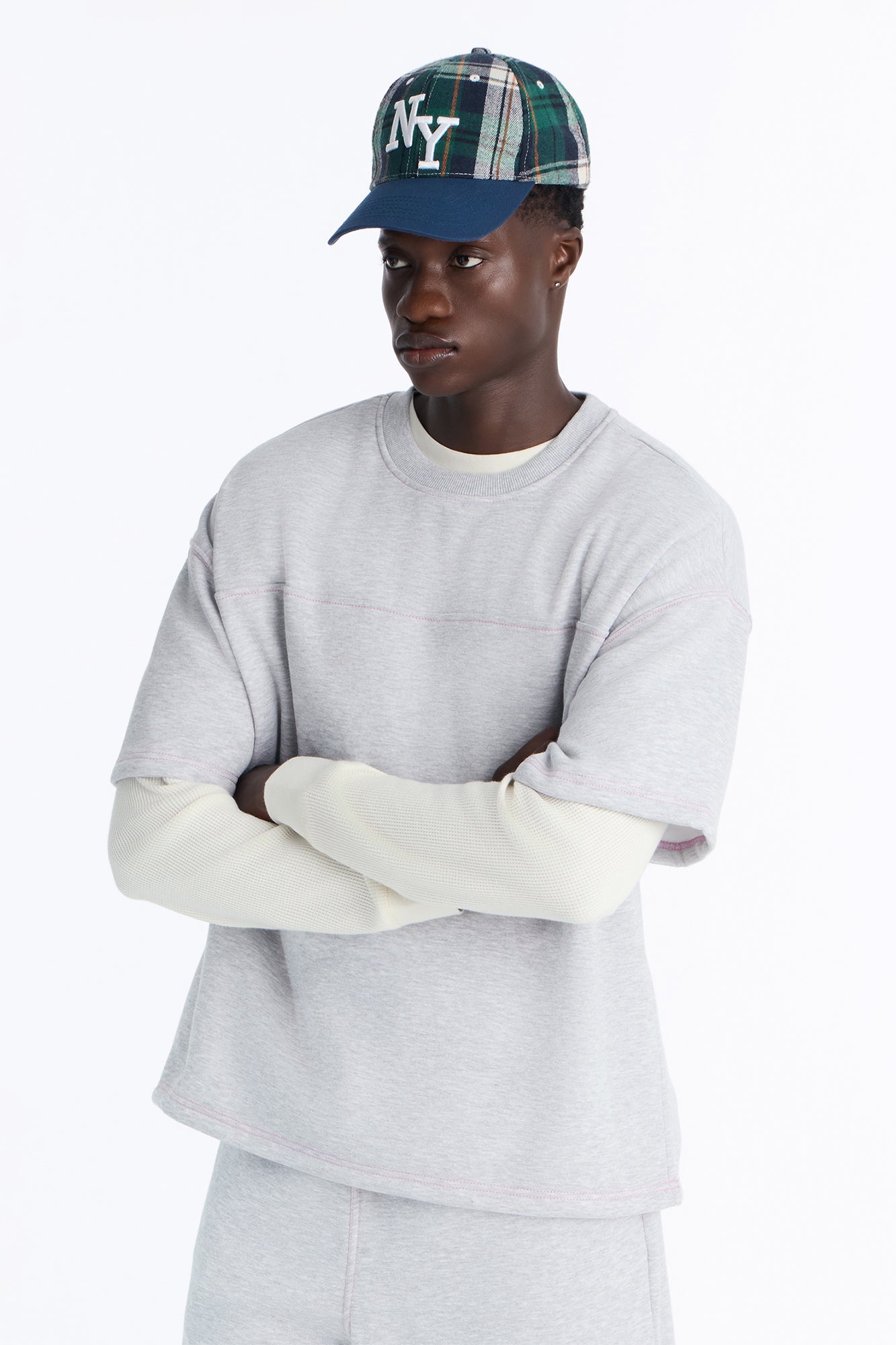 Kai Washed Contrast Stitch Oversized Fleece Tee - Heather Grey