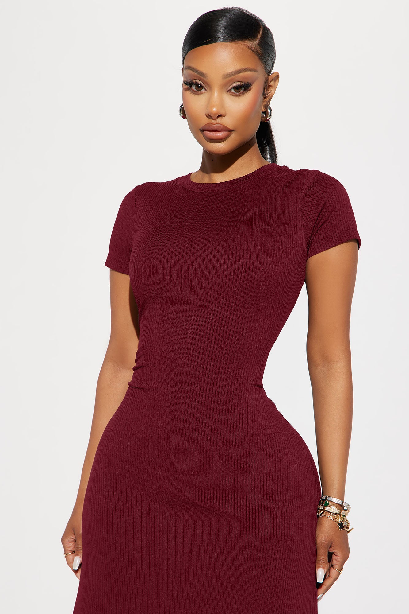 Madison Ribbed Midi Dress - Wine
