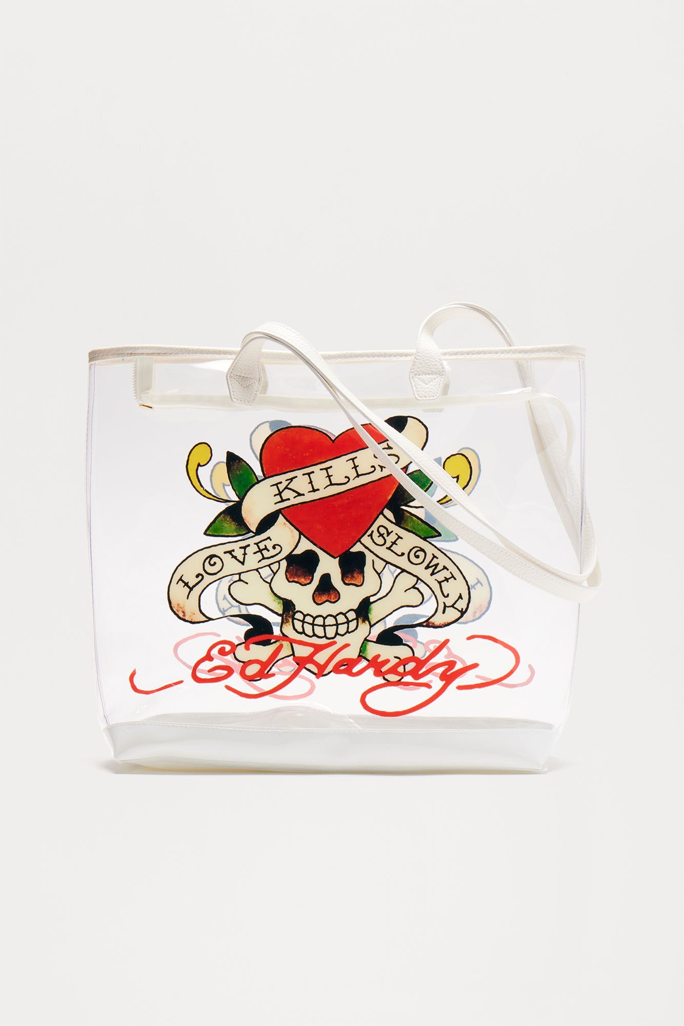 Ed Hardy Love Kills Slowly Clear Tote Bag - Red/White
