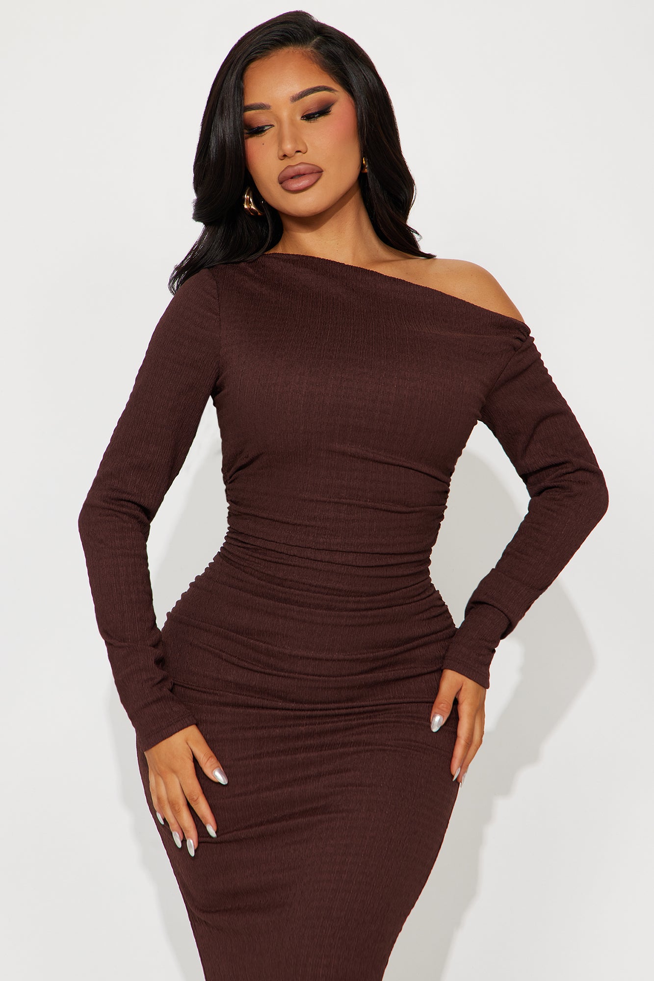 Carolina Off Shoulder Maxi Dress - Brown
