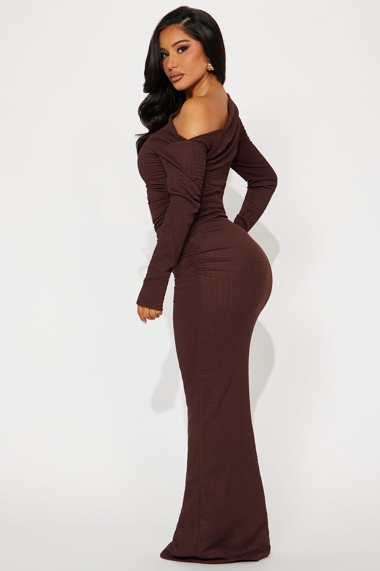 Carolina Off Shoulder Maxi Dress - Brown