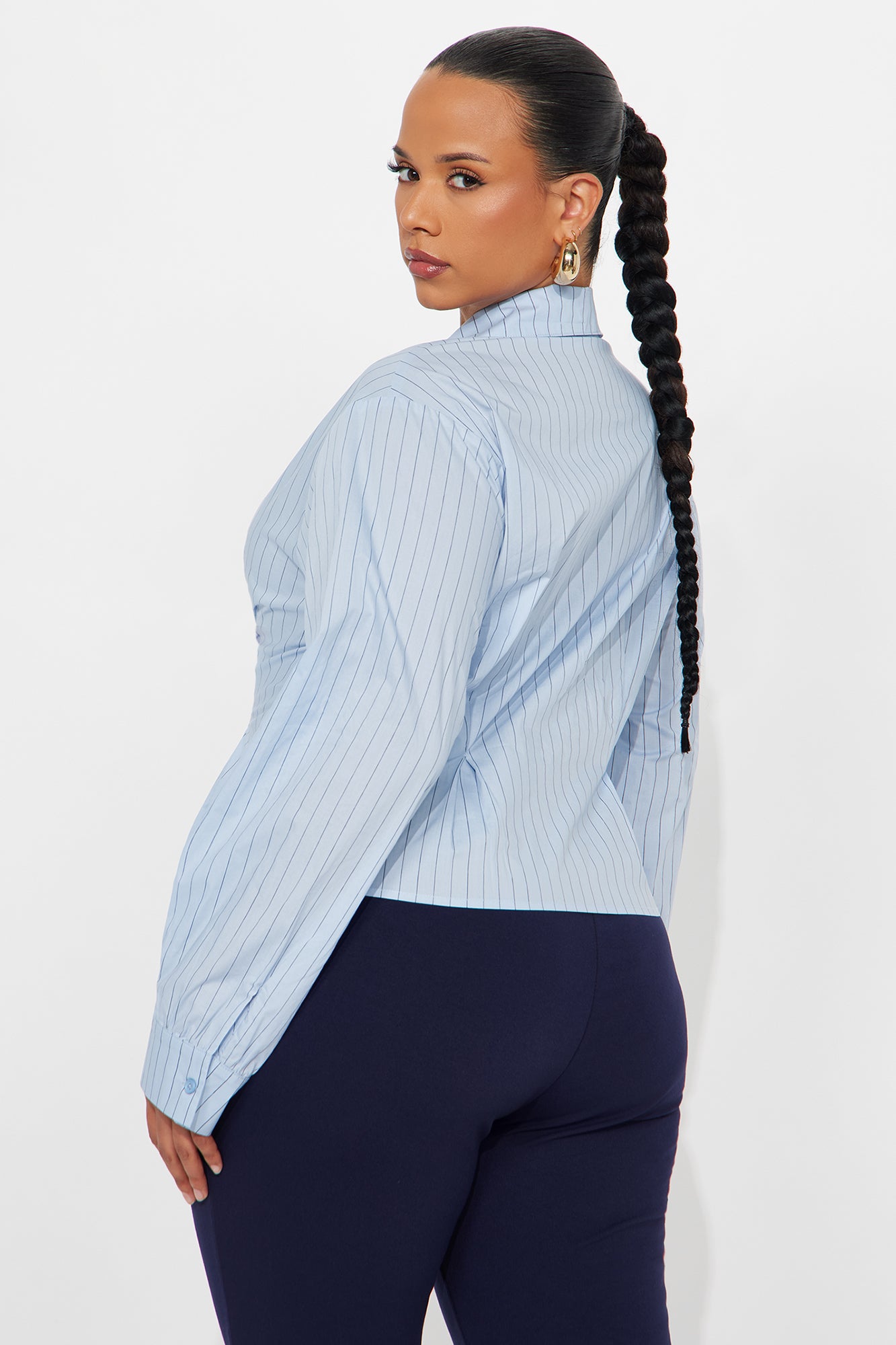 Stripe Me Pleated Poplin Button Up Shirt - Blue/combo