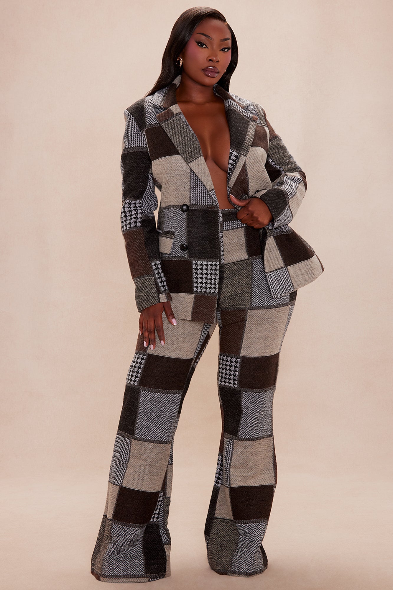 Harriet Patched Flare Pant - Brown/combo