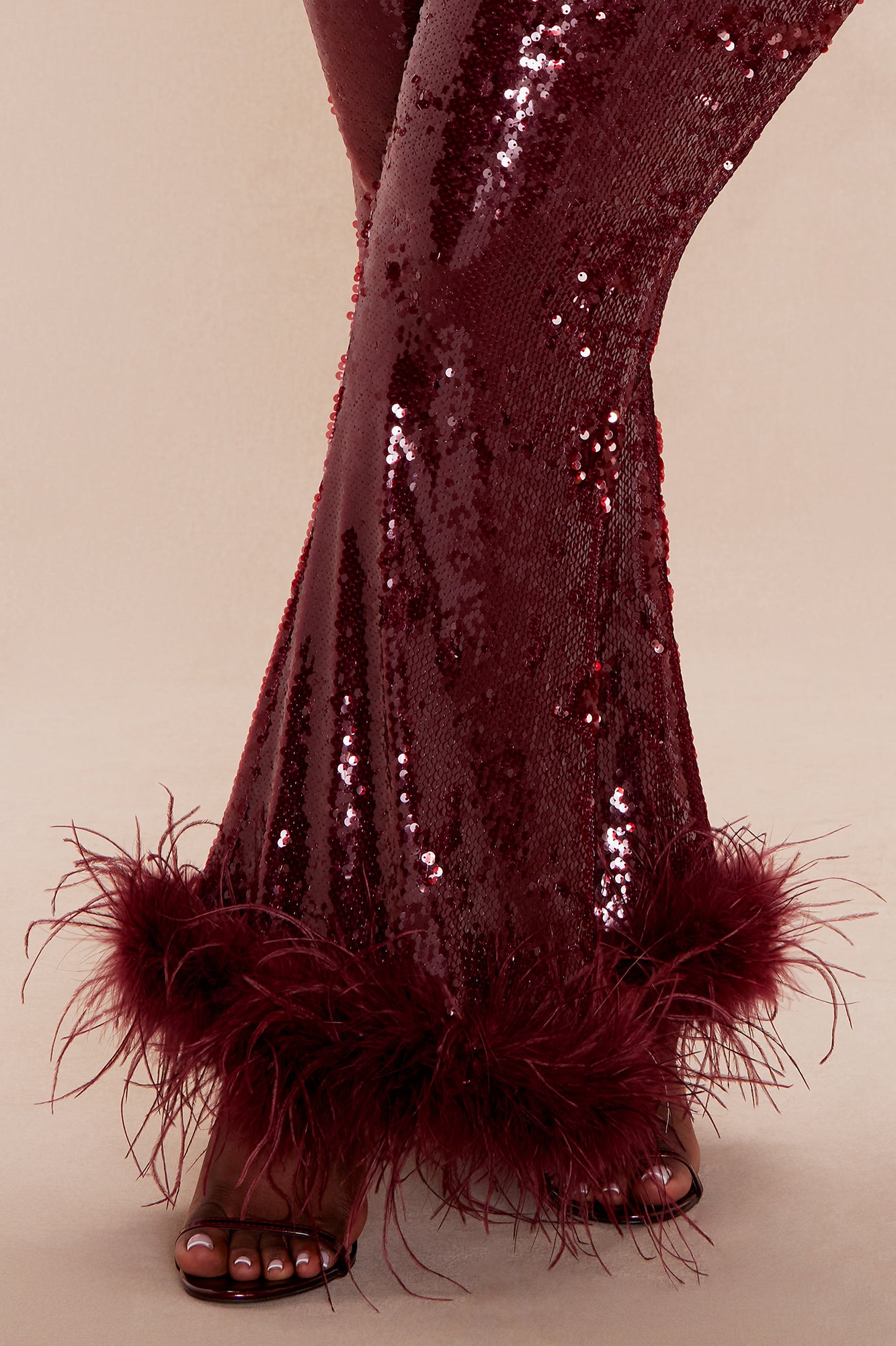 Gaia Feathered Sequin Pant - Burgundy