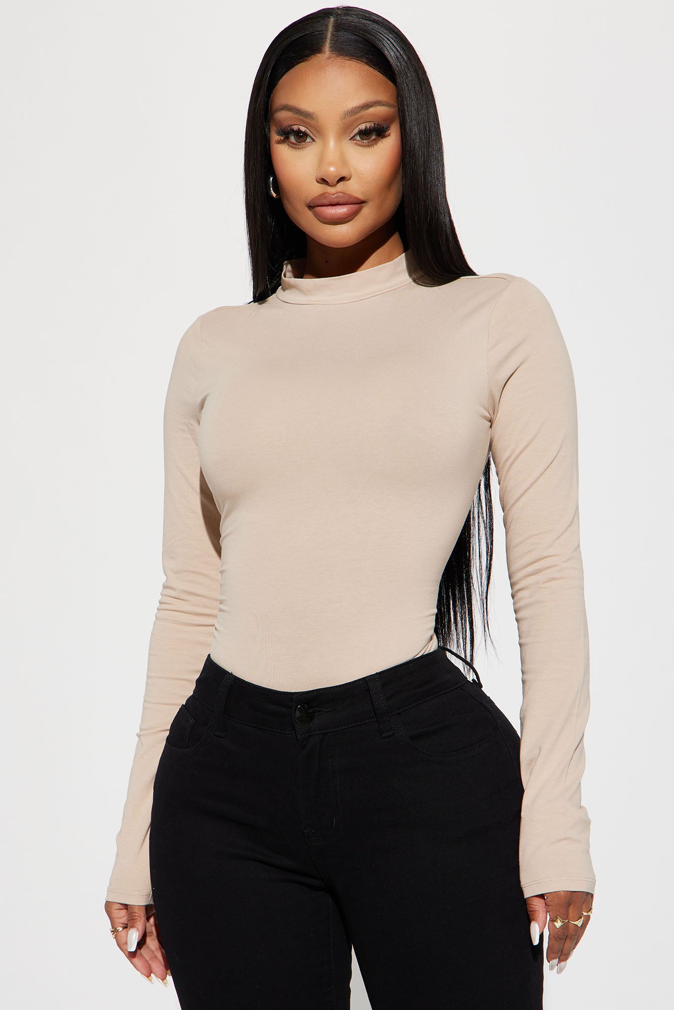 Melanie Mock Neck Bodysuit - Taupe
