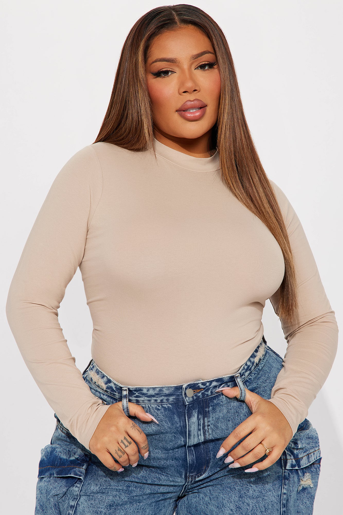 Melanie Mock Neck Bodysuit - Taupe