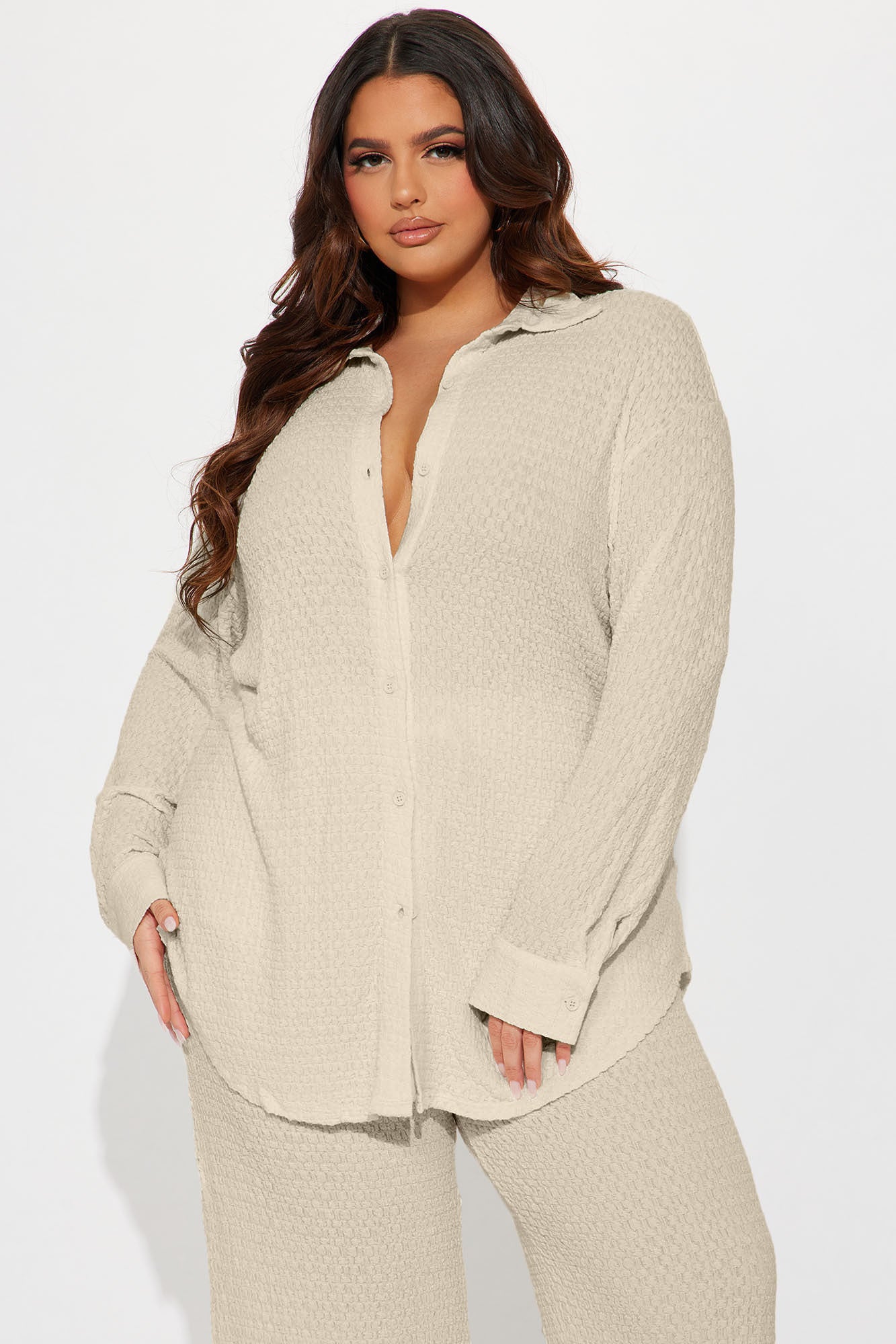 Fly With Me Textured Pant Set - Stone
