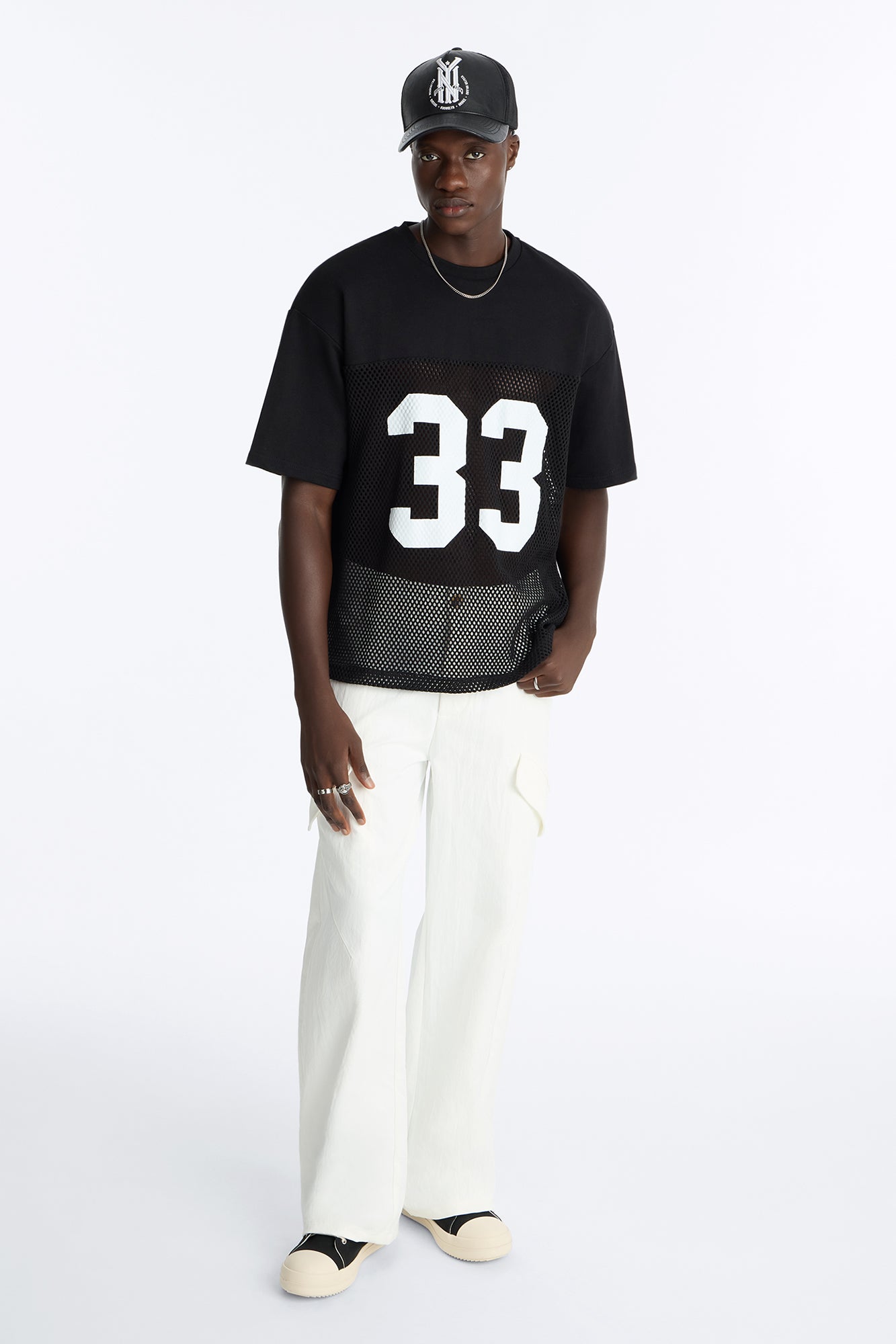33 Oversized Mesh Fleece Tee - Black