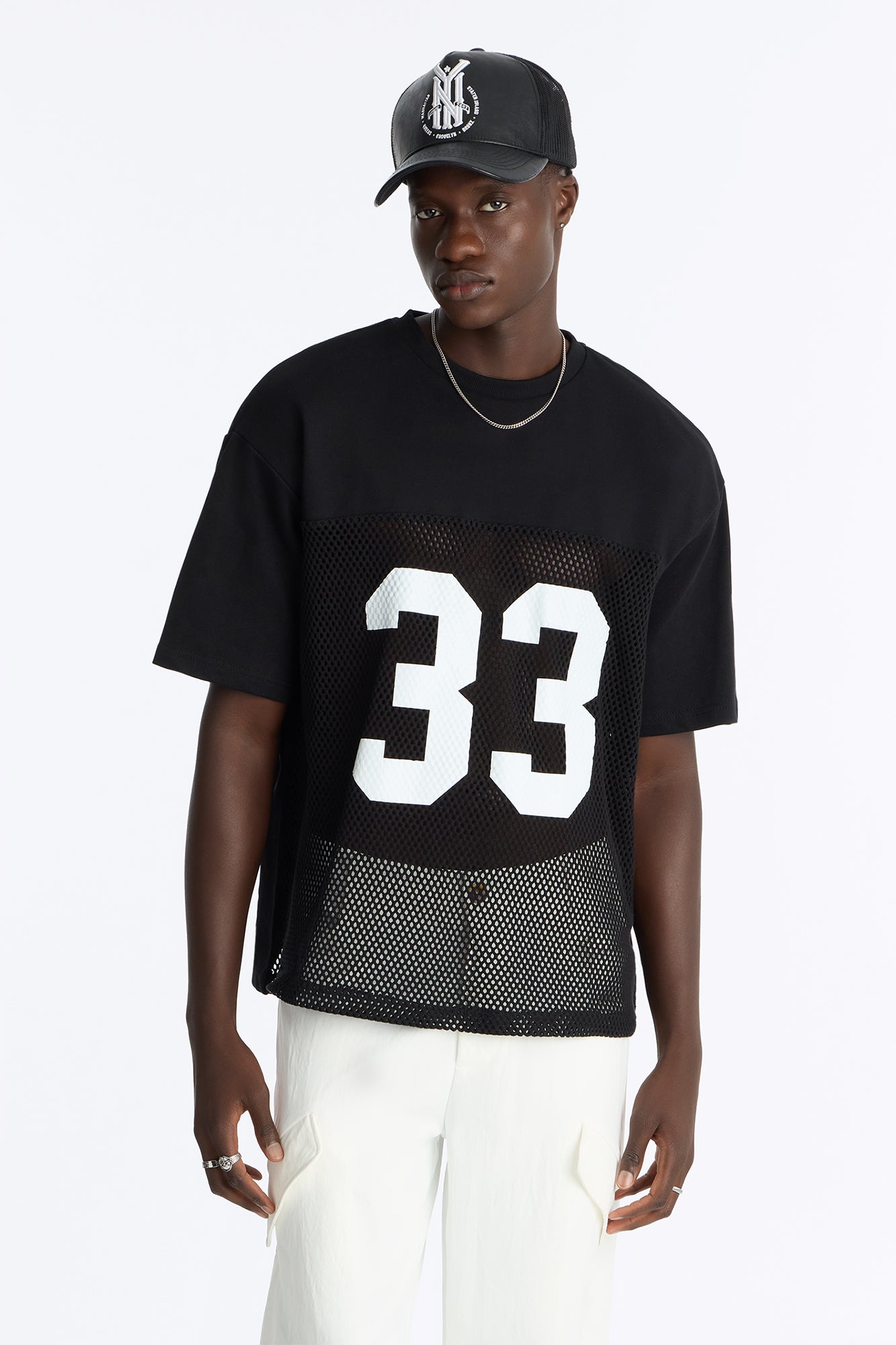 33 Oversized Mesh Fleece Tee - Black