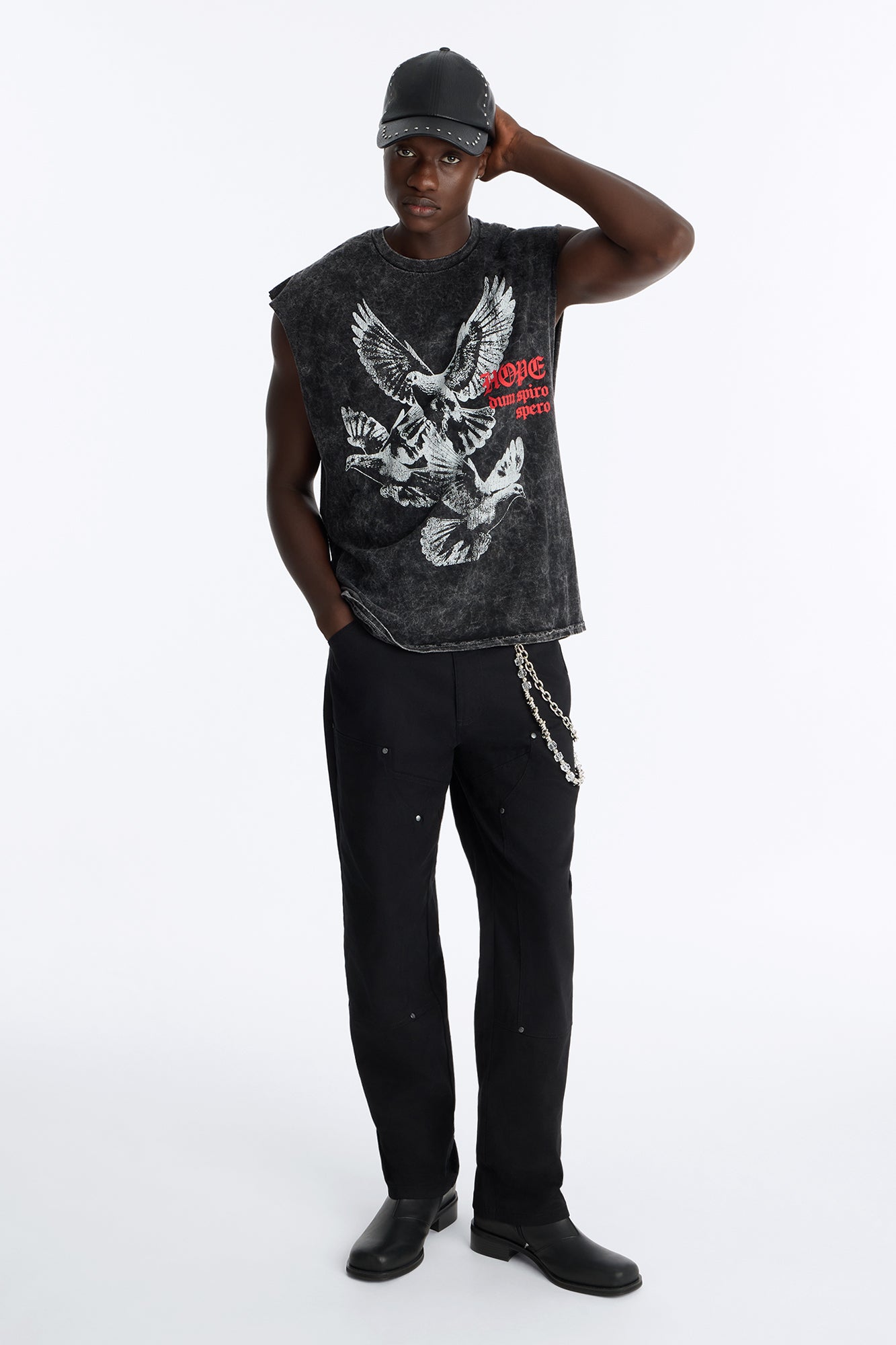Doves And Hope Vintage Oversized Muscle Tee - Black
