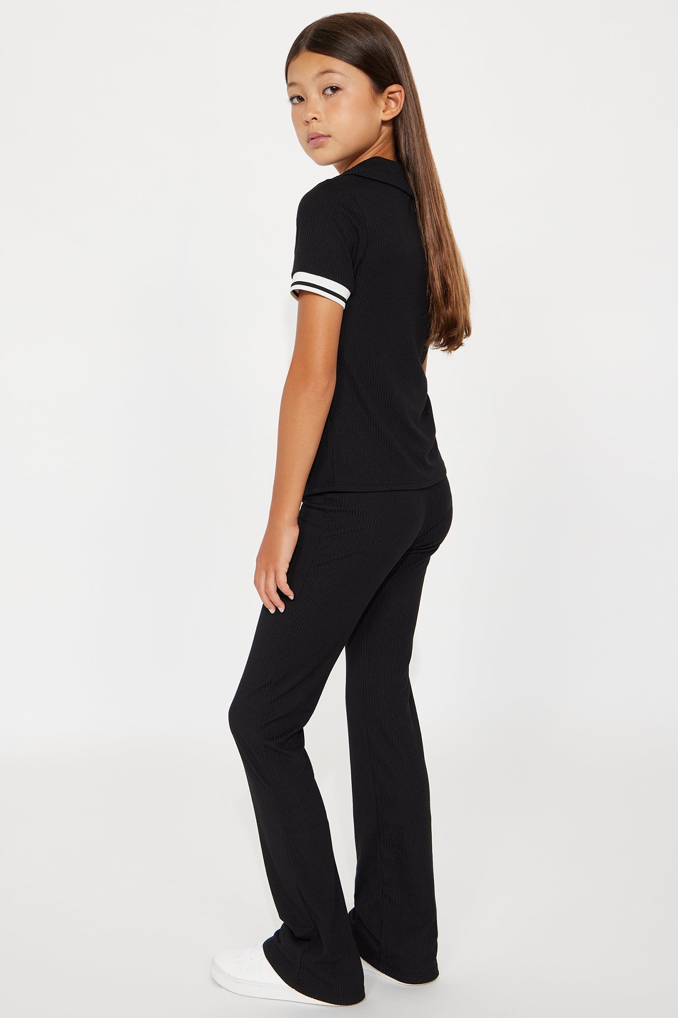 Mini Cherry Picking Flare Leg Pant Set - Black
