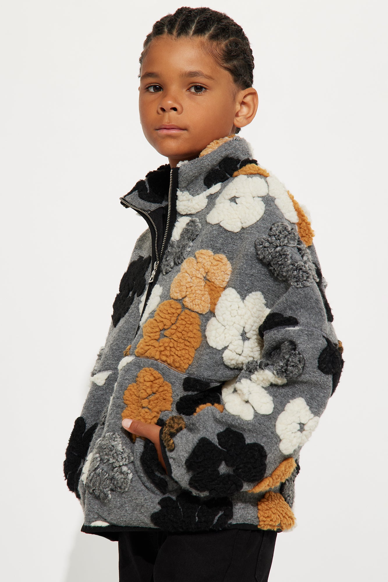 Mini Sherpa Tears Oversized Zip Jacket - Grey/combo