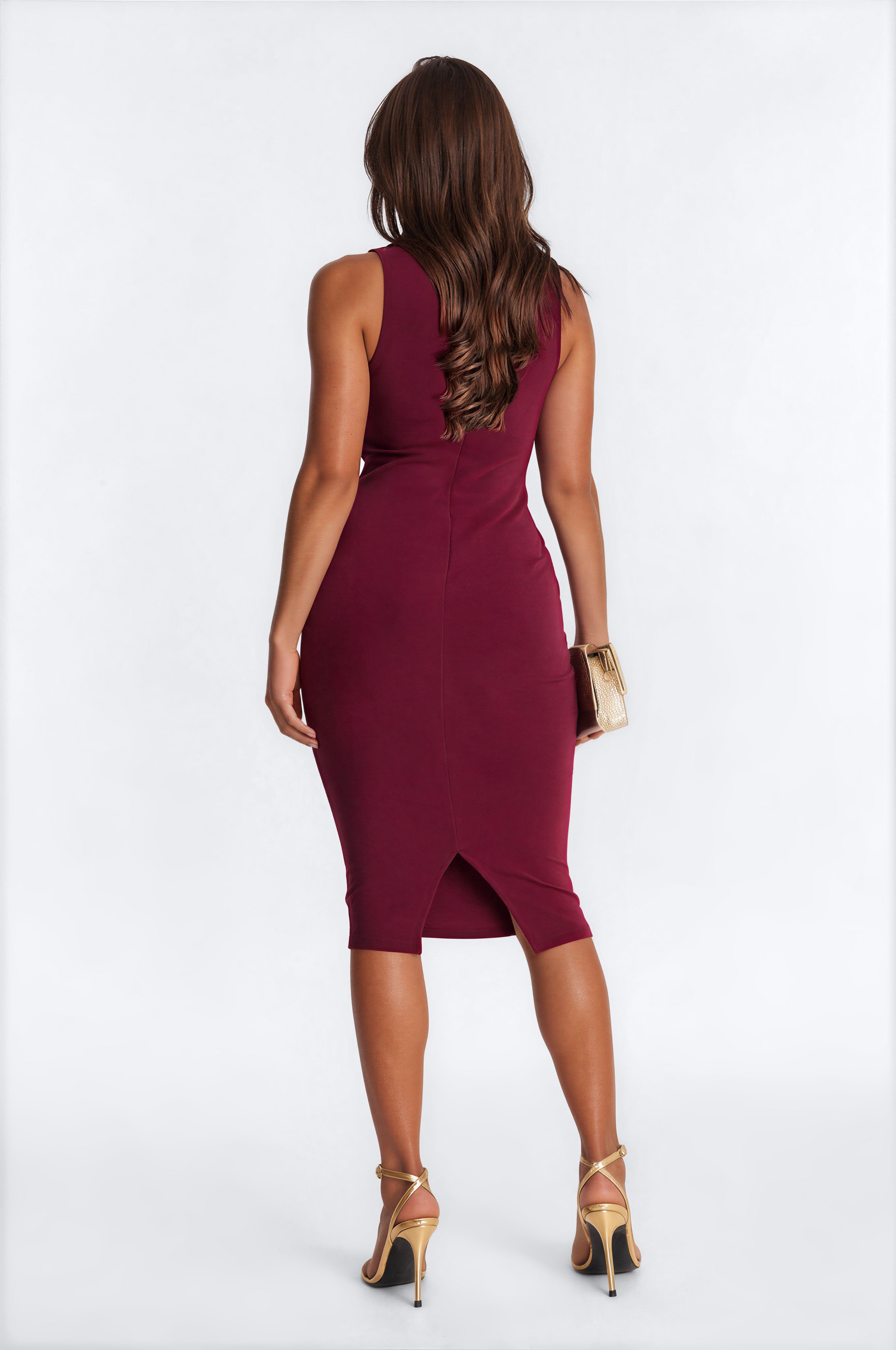 Mackenzie Double Breasted Crepe Knit Midi Dress - Wine