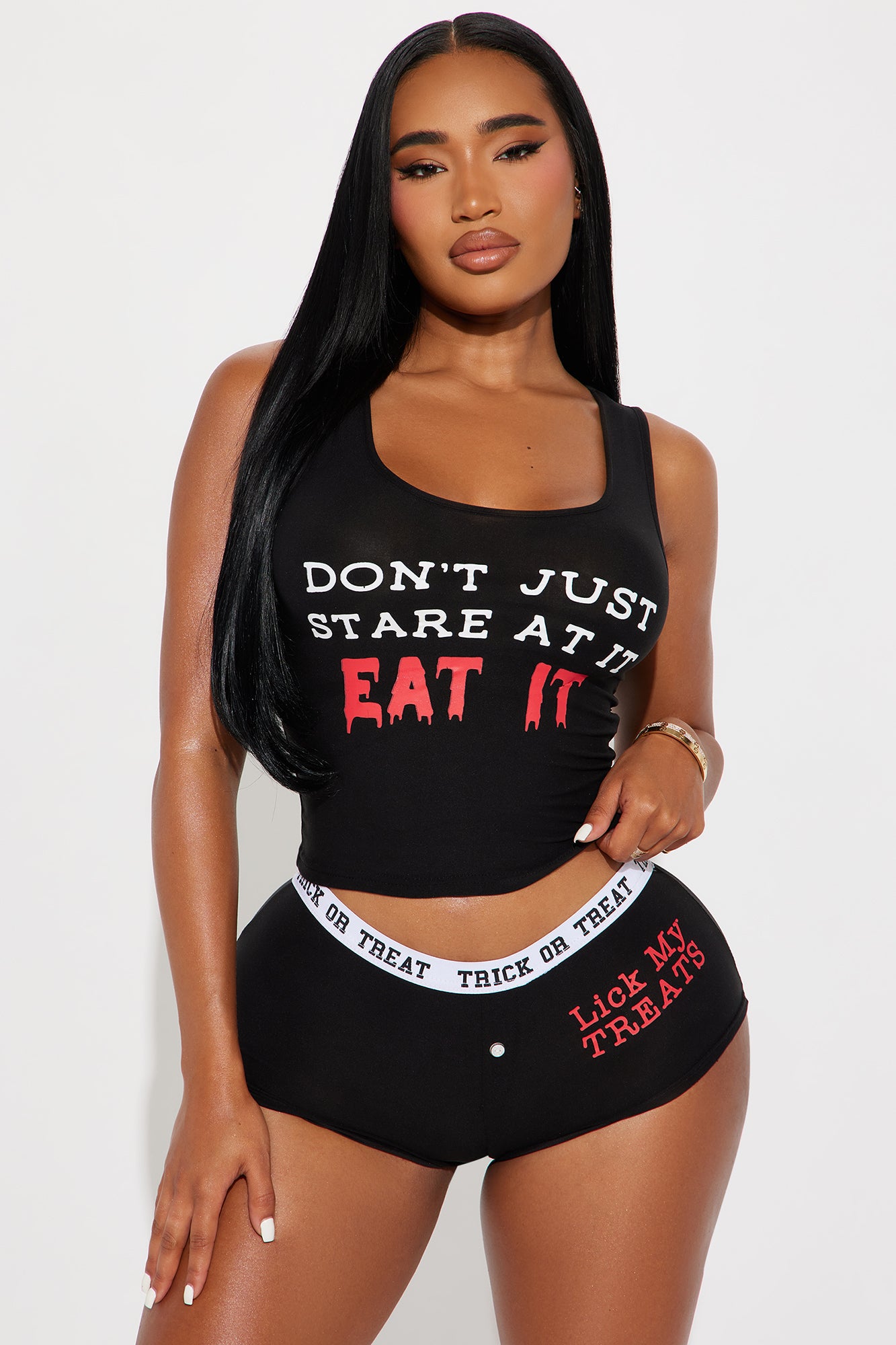 Don't Just Stare At It Halloween PJ Set - Black/combo