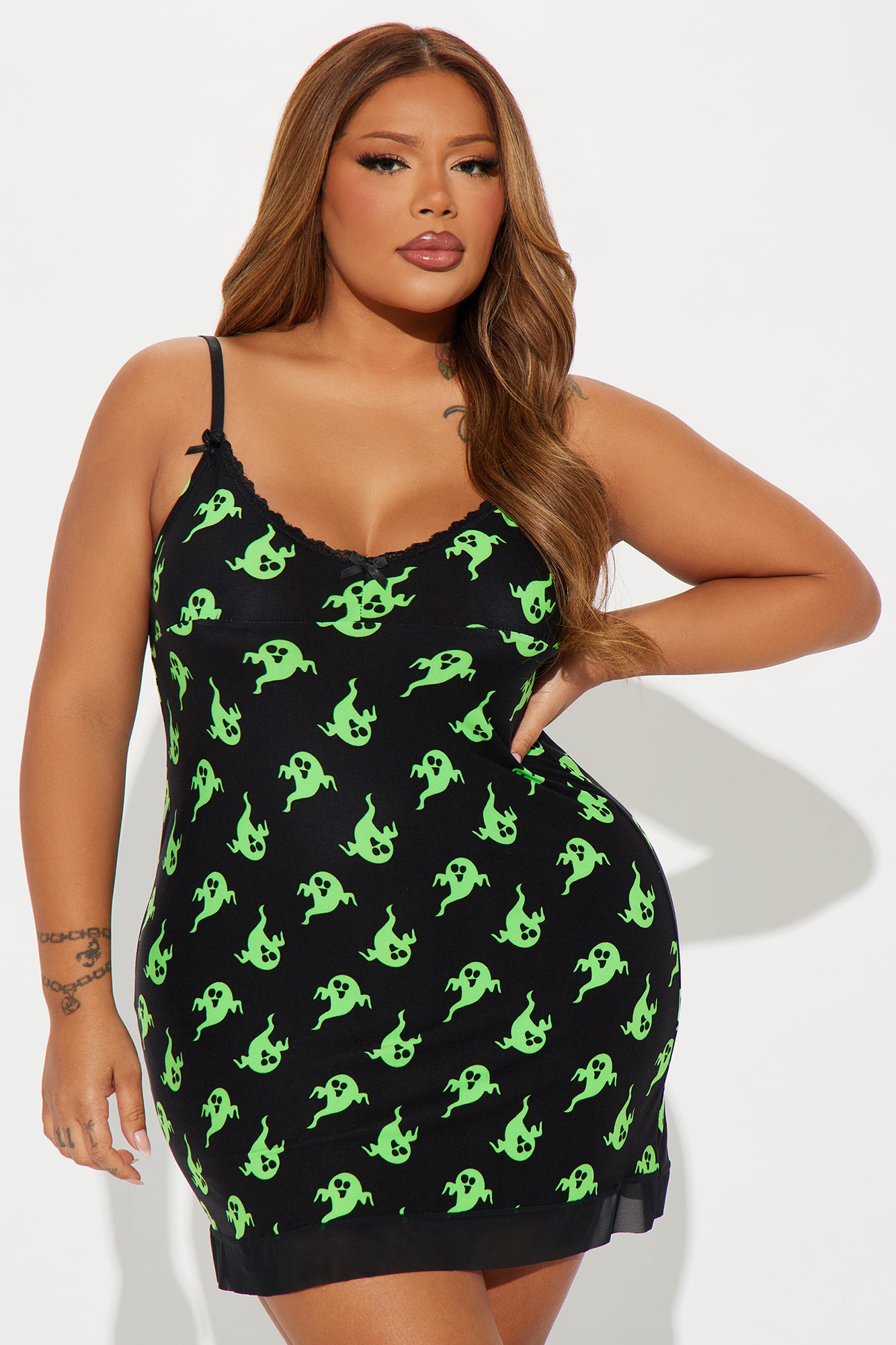 Ghosting You Halloween Cami Sleep Dress - Black/Green