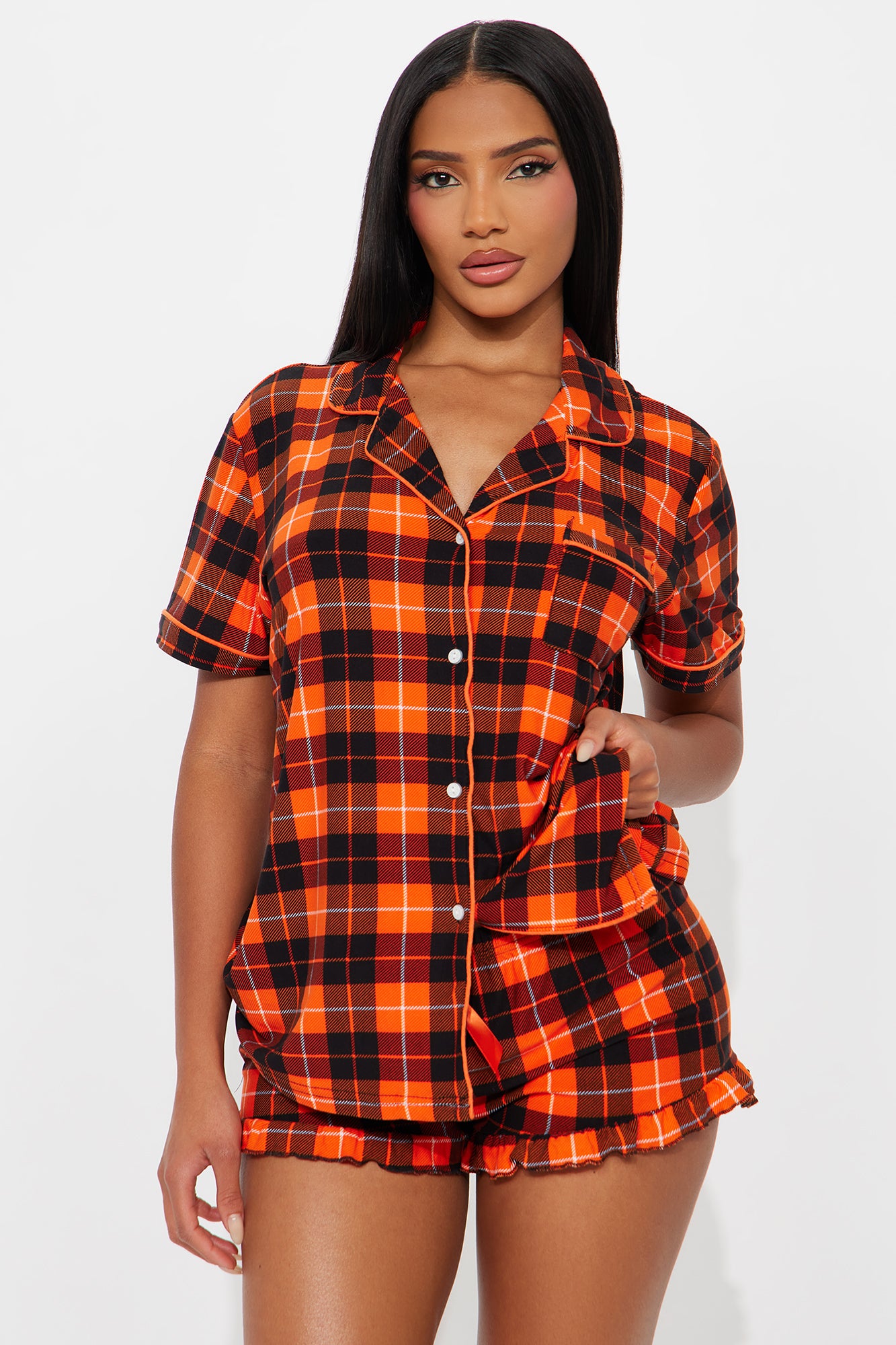 Autumn Vibes PJ Short Set - Orange/combo
