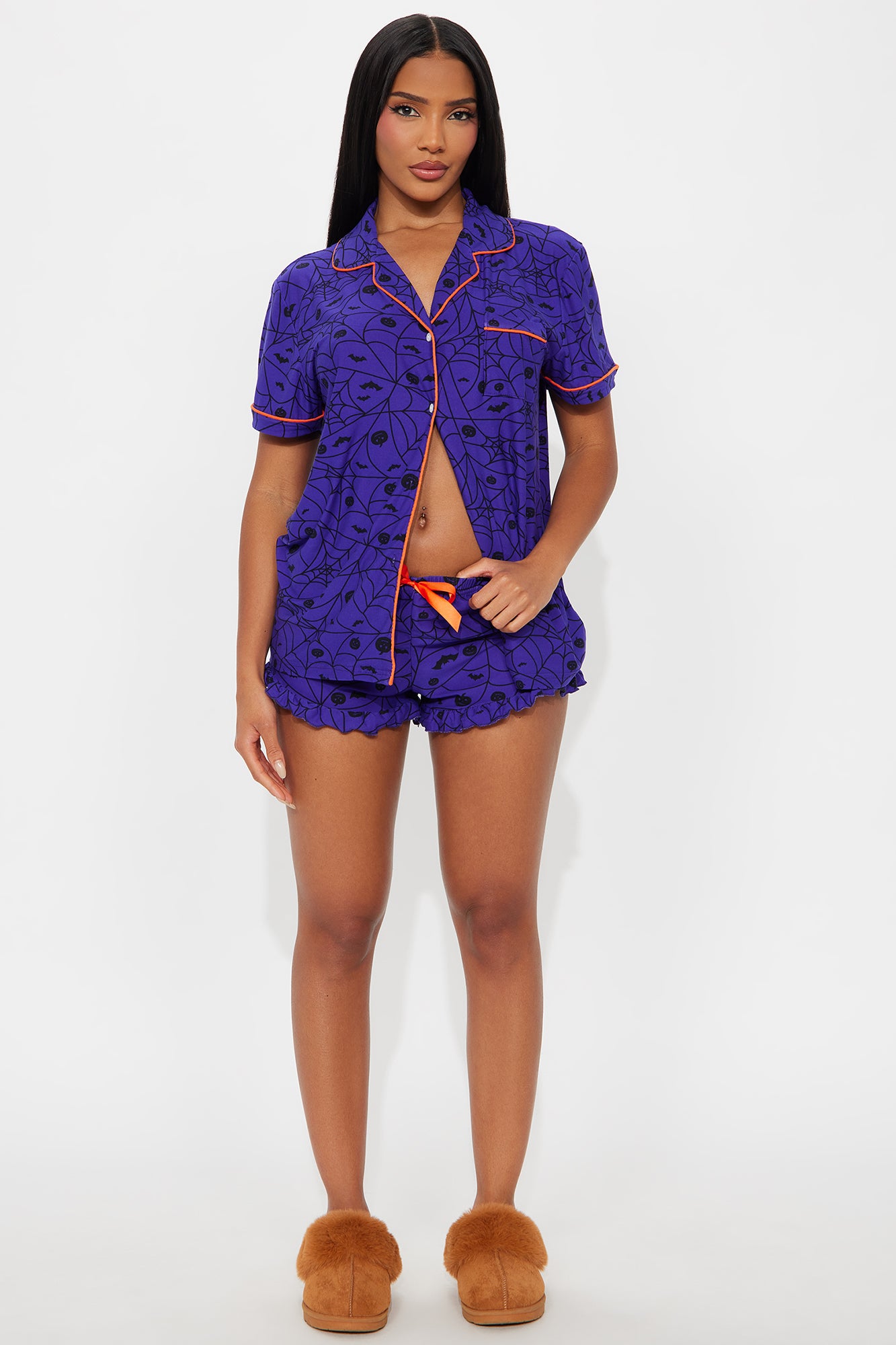 Caught In My Web Halloween PJ Short Set - Purple