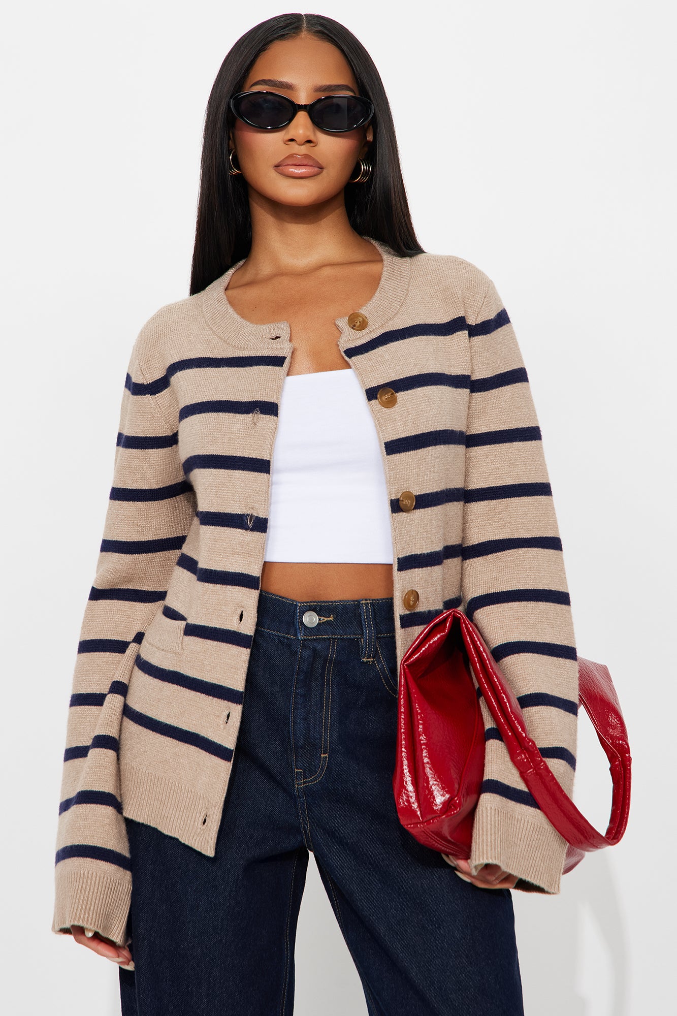Grace Bell Sleeve Cardigan - Taupe/combo