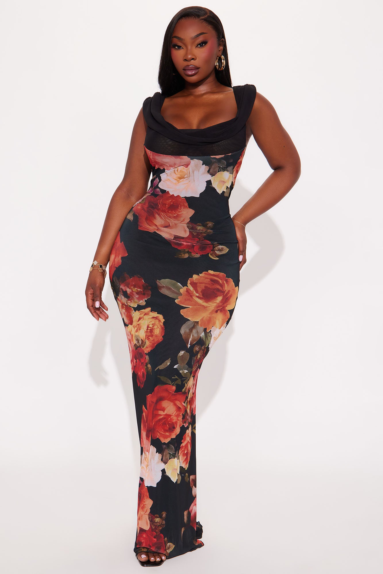 Karol Backless Mesh Maxi Dress - Black/combo